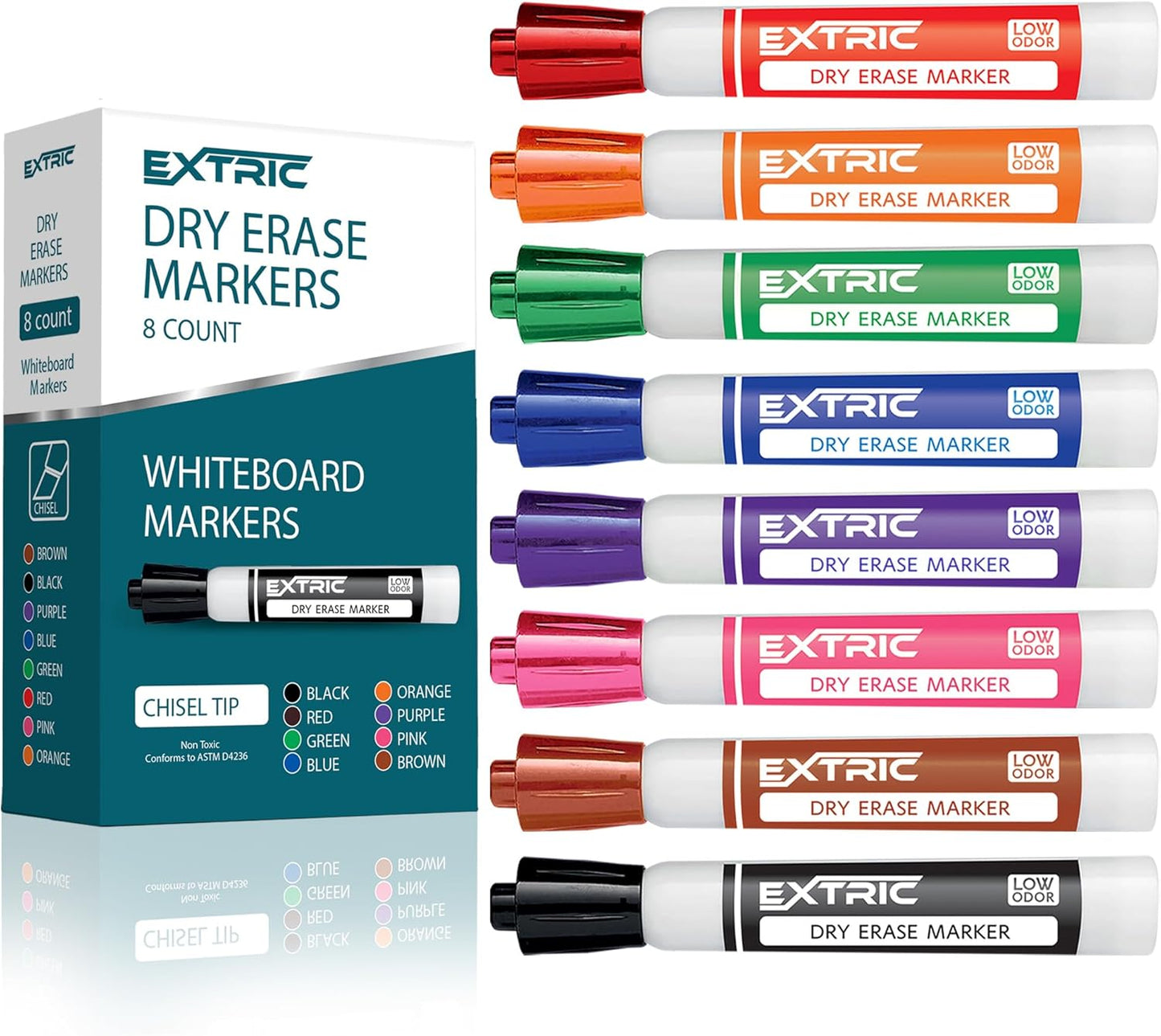 Dry Erase Markers chisel Tip, Whiteboard Markers 8 Pack Assorted Colors, White Board Marker Dry Erase, Low Odor White Board Marker for Teachers and Students