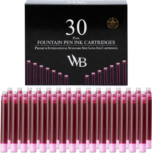 Wordsworth & Black Fountain Pen Ink Refills - Set of 30 Pink Ink Cartridges - International Standard Size - Length APPR 2.04 Inch - Base Diameter APPR 0.24 Inch - Disposable and Generic