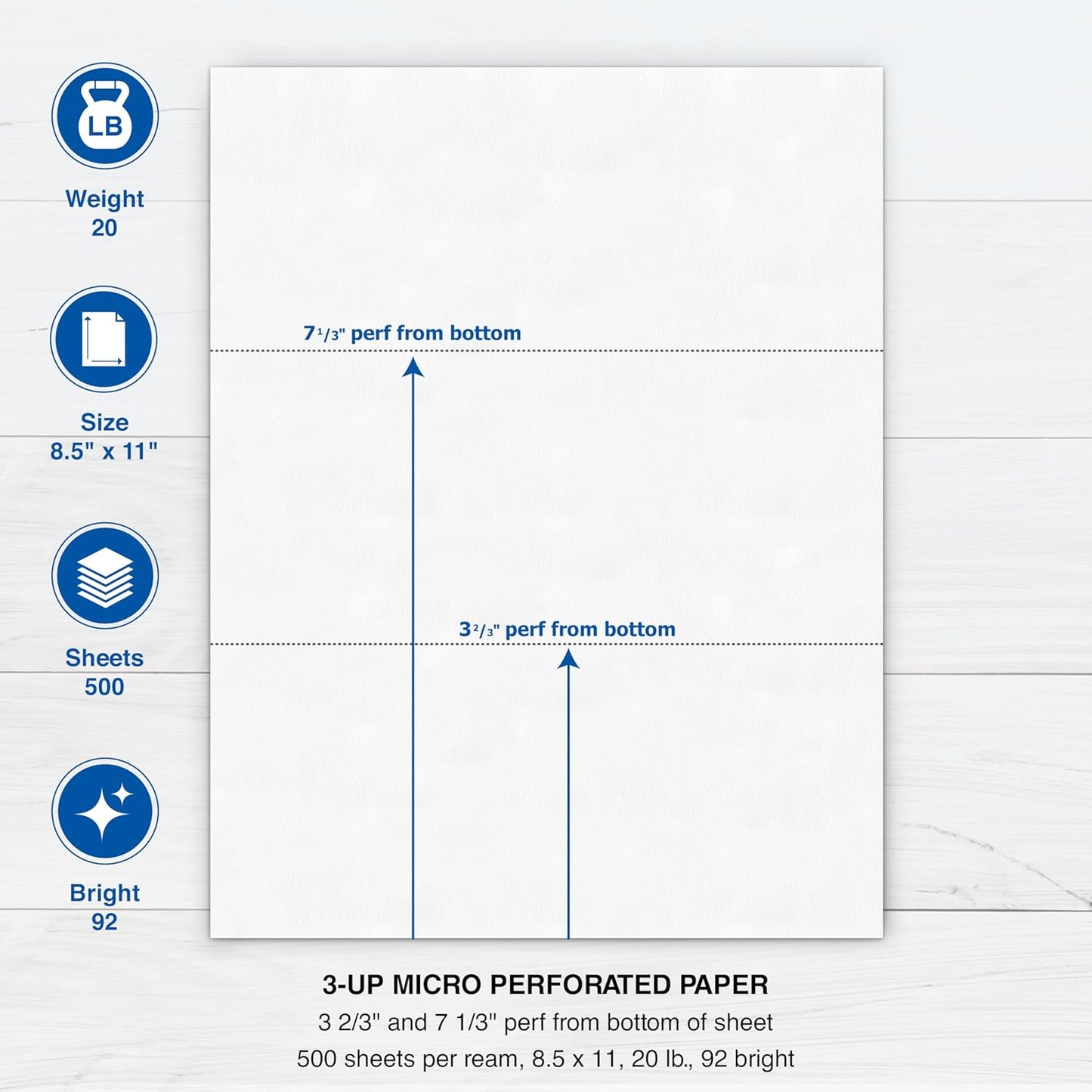 PrintWorks Professional 3 Part Perforated Paper 8.5” x 11” - Perfect For W-2, 1099, & Statement Use - Made in the USA - 500 Sheets - 24 lb - Printer Compatible - White (04122)