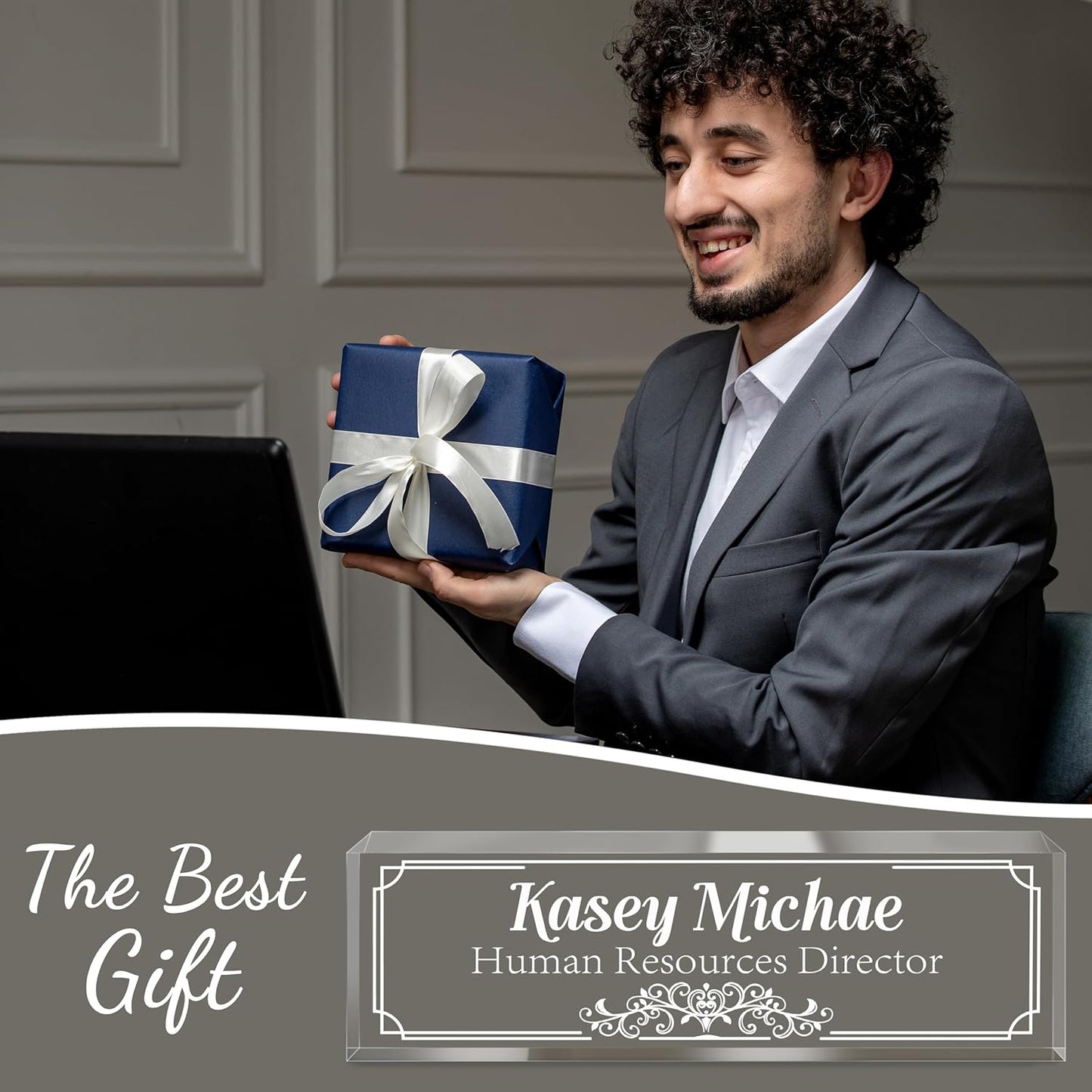 Personalized Name Plate for Desk - Custom Engraved Name Plates for Man - Boss Day Gifts for Boss - Acrylic Office Decor Appreciation Gifts for Teacher Nurse Coworker Social Worker (White Pattern)