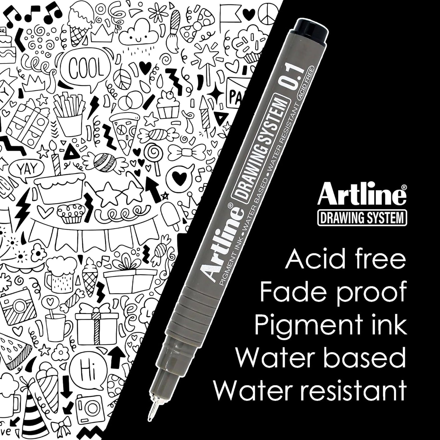 Artline 230 Drawing System Pens, Technical Drawing Pens For Drafting, Illustrating, and More, 0.1mm, 0.3mm, 0.5mm, and 0.7mm Fine Tips - Black, 4-Pack