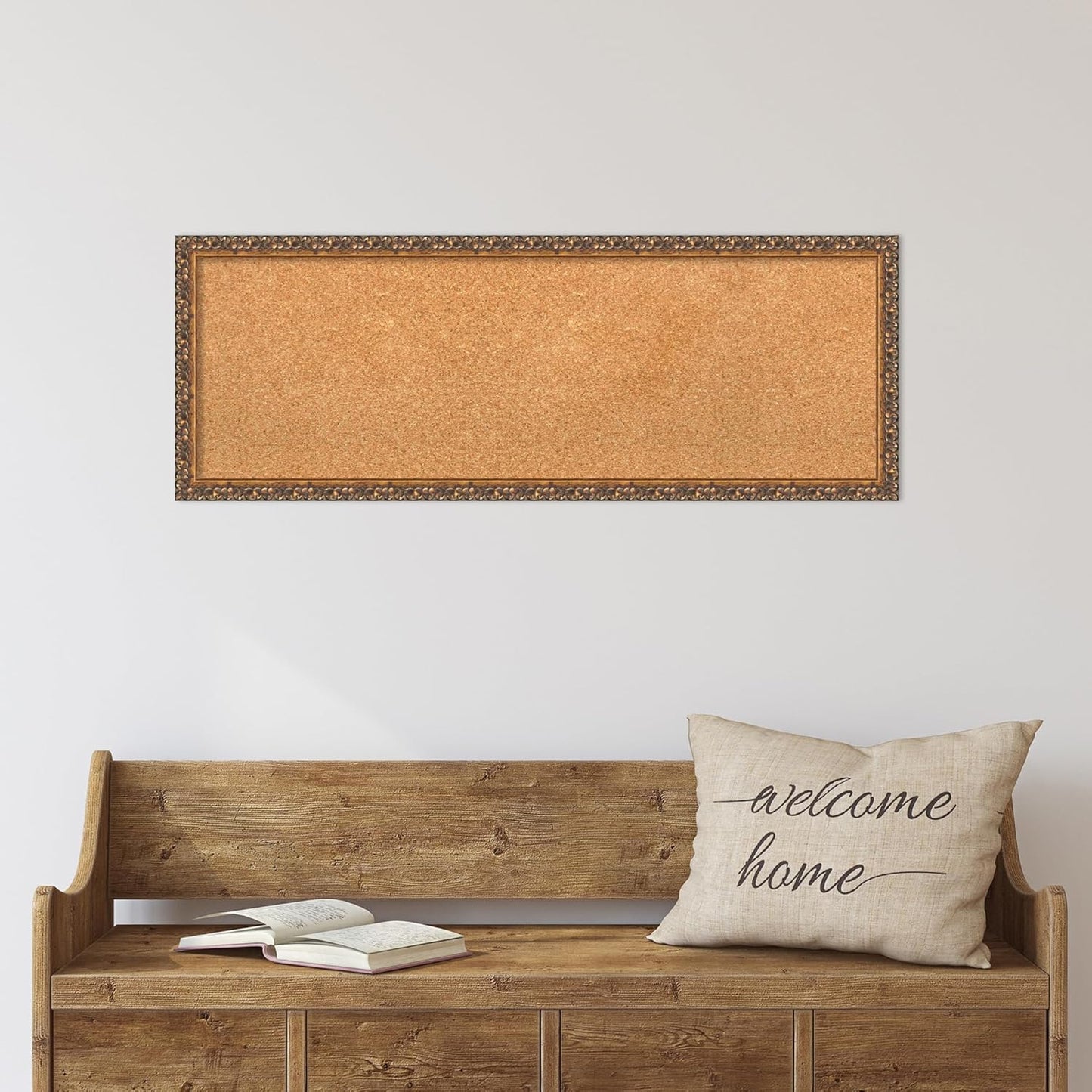 Amanti Art Natural Cork Board for Wall, 14x38 Vision Board with Bronze Frame, Medium Corkboard Office Decor for Home Organization, Traditional Corkboard Pinboard to Display Items for Home