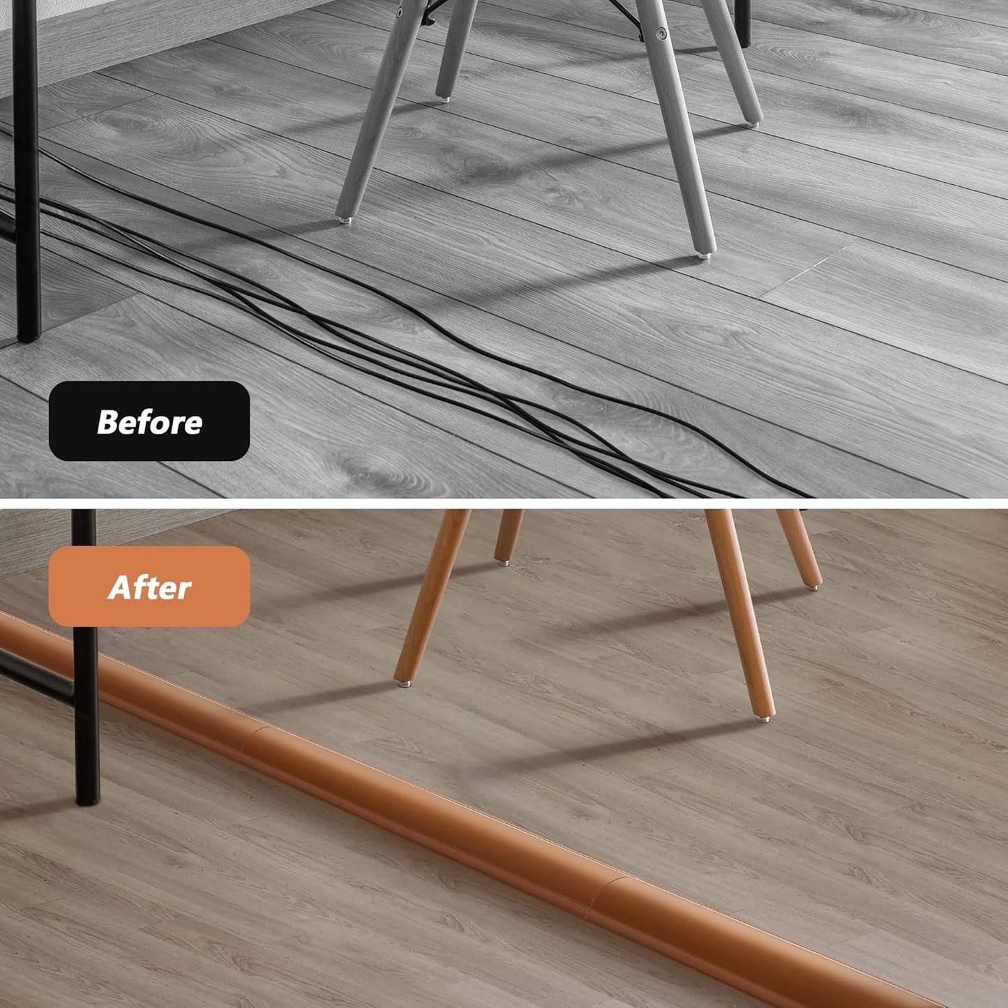 Cord Hider Floor 68in (4 x L17in), Large Capacity Floor Cord Cover, Hard PVC Wire Cover, Cable Management Floor, Brown, Cord Cavity - 1.1"(W) x 0.4"(H)