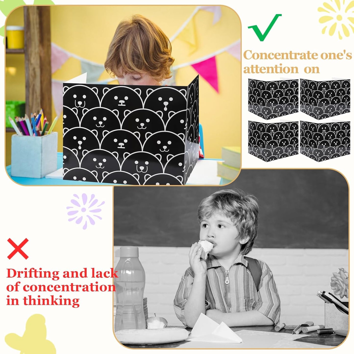 Crtiin 24 Pcs Privacy Boards Desk Privacy Folders Standard Privacy Board School Privacy Cardboard Board Desk Dividers for Student Desks Reduces Distractions Keep Eyes from Wandering (Black)