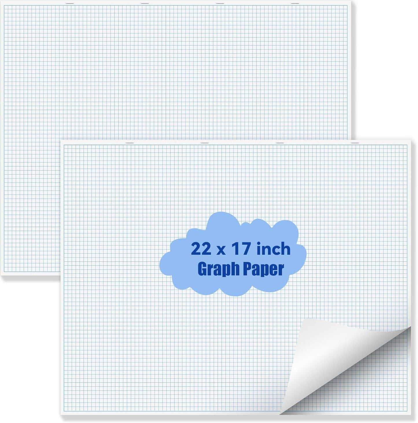Large Grid Graph Paper Pad, 22 x 17 inches, 0.25" 4x4 Square Grid, Blueprint, High Brightness, 35 Sheets/70Pages, 2 Pack Engineering Graph Paper Pads (4 Squares Per Inch, 35 Sheets Each Pad.)