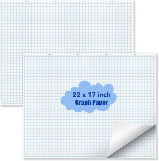 Large Grid Graph Paper Pad, 22 x 17 inches, 0.25" 4x4 Square Grid, Blueprint, High Brightness, 35 Sheets/70Pages, 2 Pack Engineering Graph Paper Pads (4 Squares Per Inch, 35 Sheets Each Pad.)