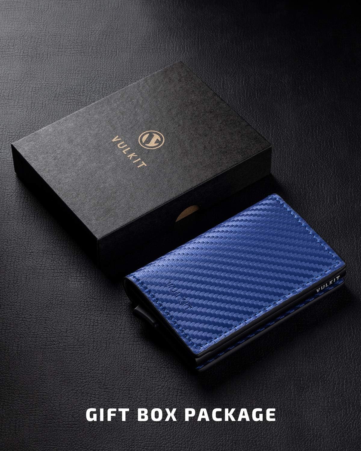 VULKIT Credit Card Holder RFID Blocking Leather Automatic Pop Up Wallet Aluminum Slim Pocket Business Card Case