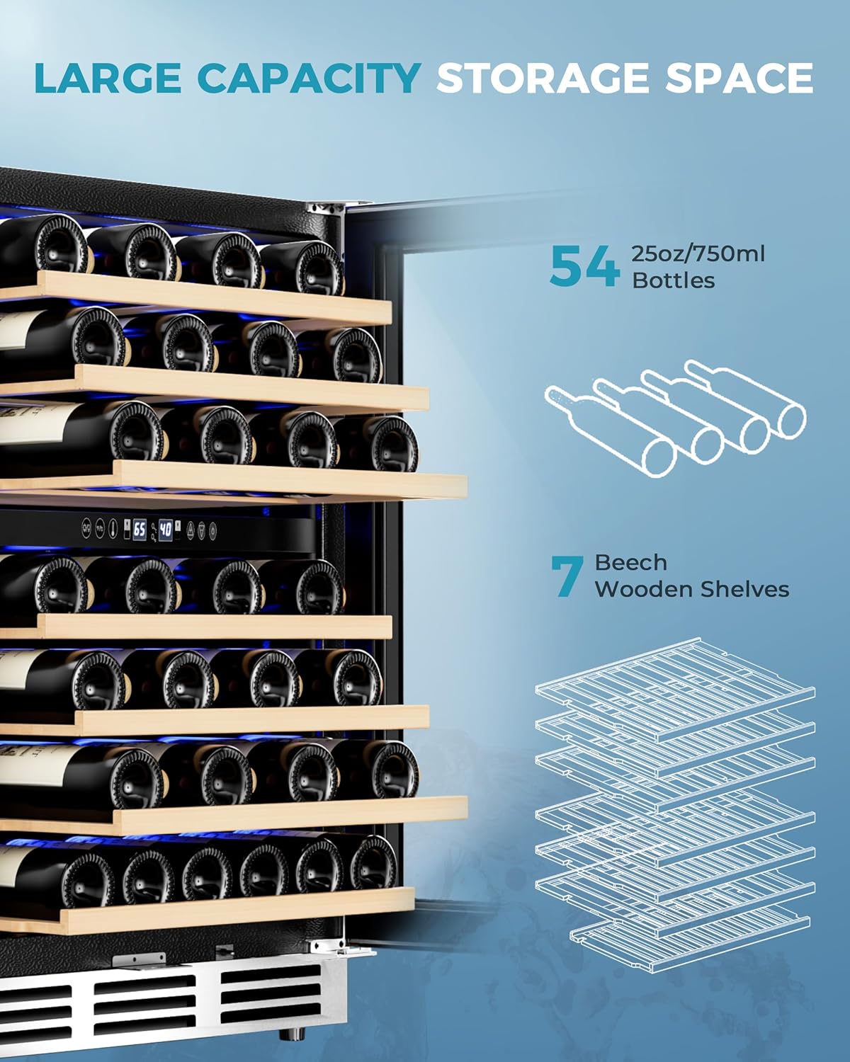 EUHOMY 24 Inch Wine Cooler Refrigerator 54 Bottl-Dual Zone, Built-in or Freestanding Wine Fridge with Glass Door, Wine Refrigerator for Home Bar Kitchen