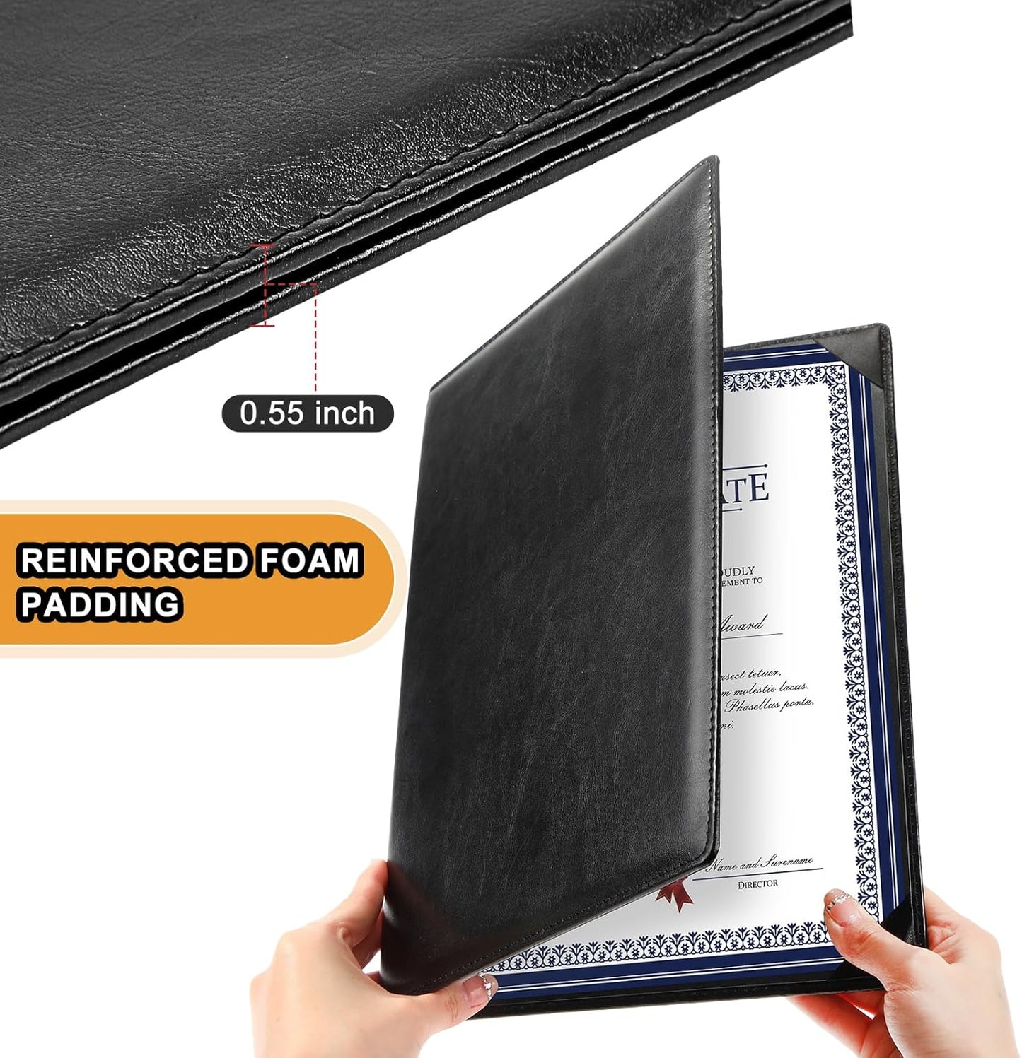 Tenare 30 Pcs Leather Certificate Holder 8.5 x 11 Inch PU Black Red Blue Purple Phd Bachelor Master Diploma Cover Professional Award Folder for Official Graduation Competition Contest Charity (Black)