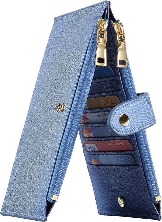 Travelambo RFID Wallet Women Large Size Bifold Multi Card Wallet Case with Zipper Pocke Credit Card Holder for Women
