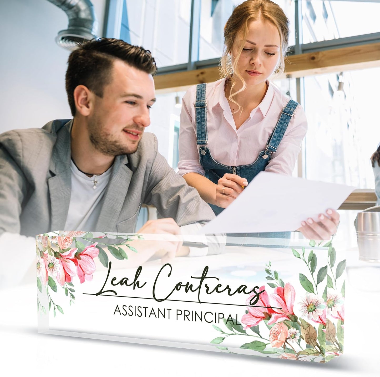 Desk Name Plate Personalized, Custom Name Plate for Desk, Office Desk Decor for Women and Men, Employee Appreciation Gifts Office Gifts for Boss, Manager, Teacher, Nurse (Tender Flower)