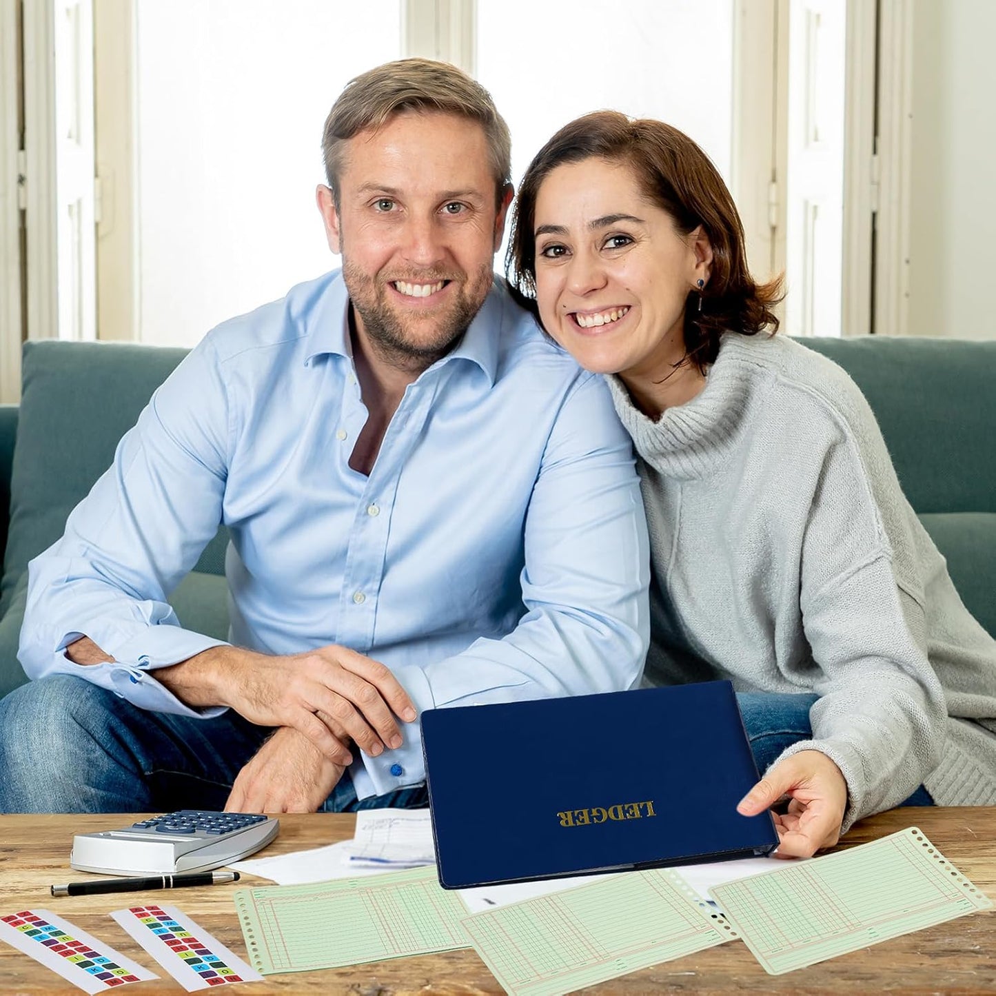 Ring Ledger Binder with 200 Pcs 5"x8.5" Ledger Sheets Small Index Tabs for Bookkeeping Accounting Business with Debit Credit Balance Columns(Blue Cover, Yellow Sheets)