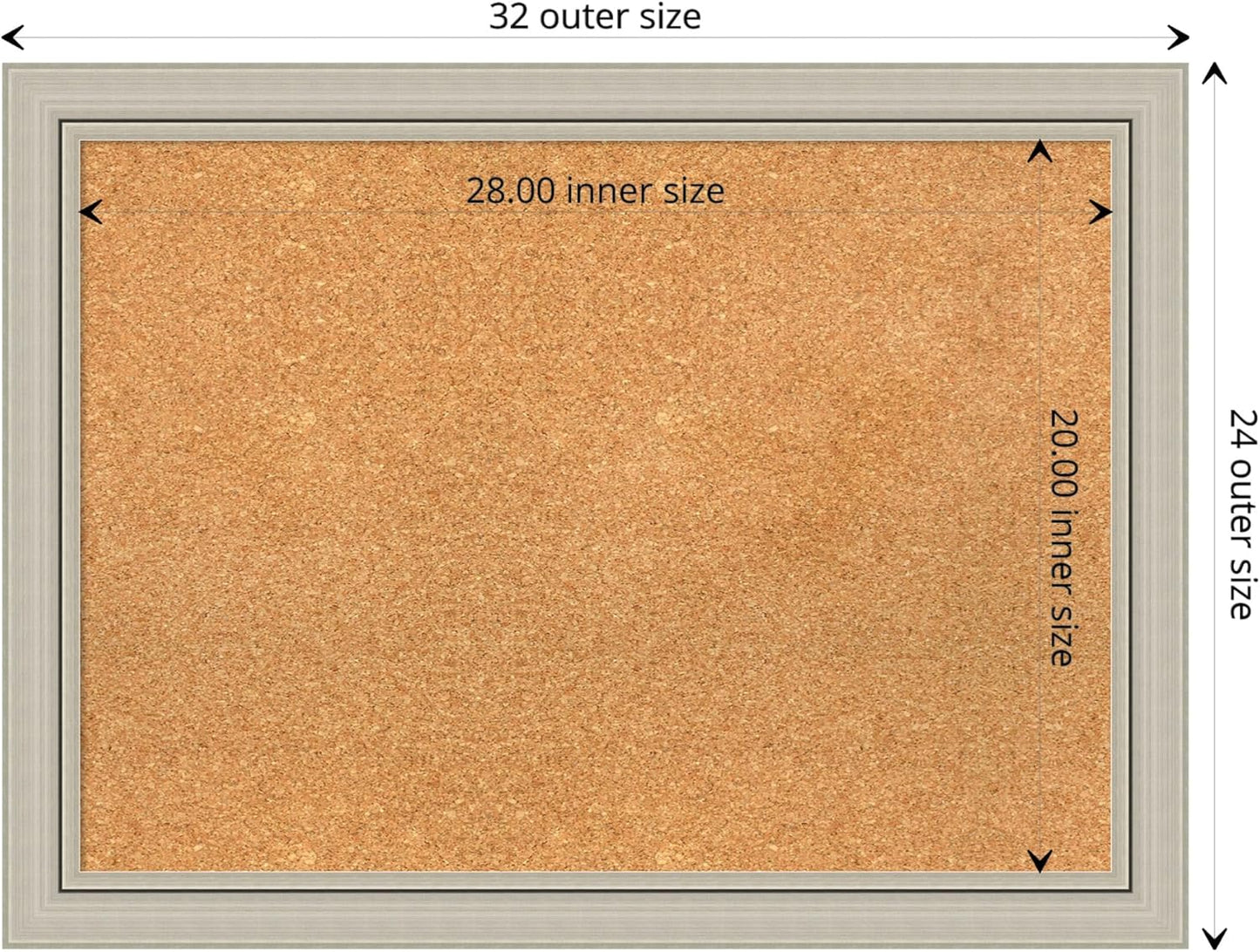 Amanti Art Natural Cork Board for Wall, 24x32 Vision Board with Silver Wood Frame, Medium Corkboard Office Decor for Home Organization, Casual Corkboard Pinboard to display items for home organization