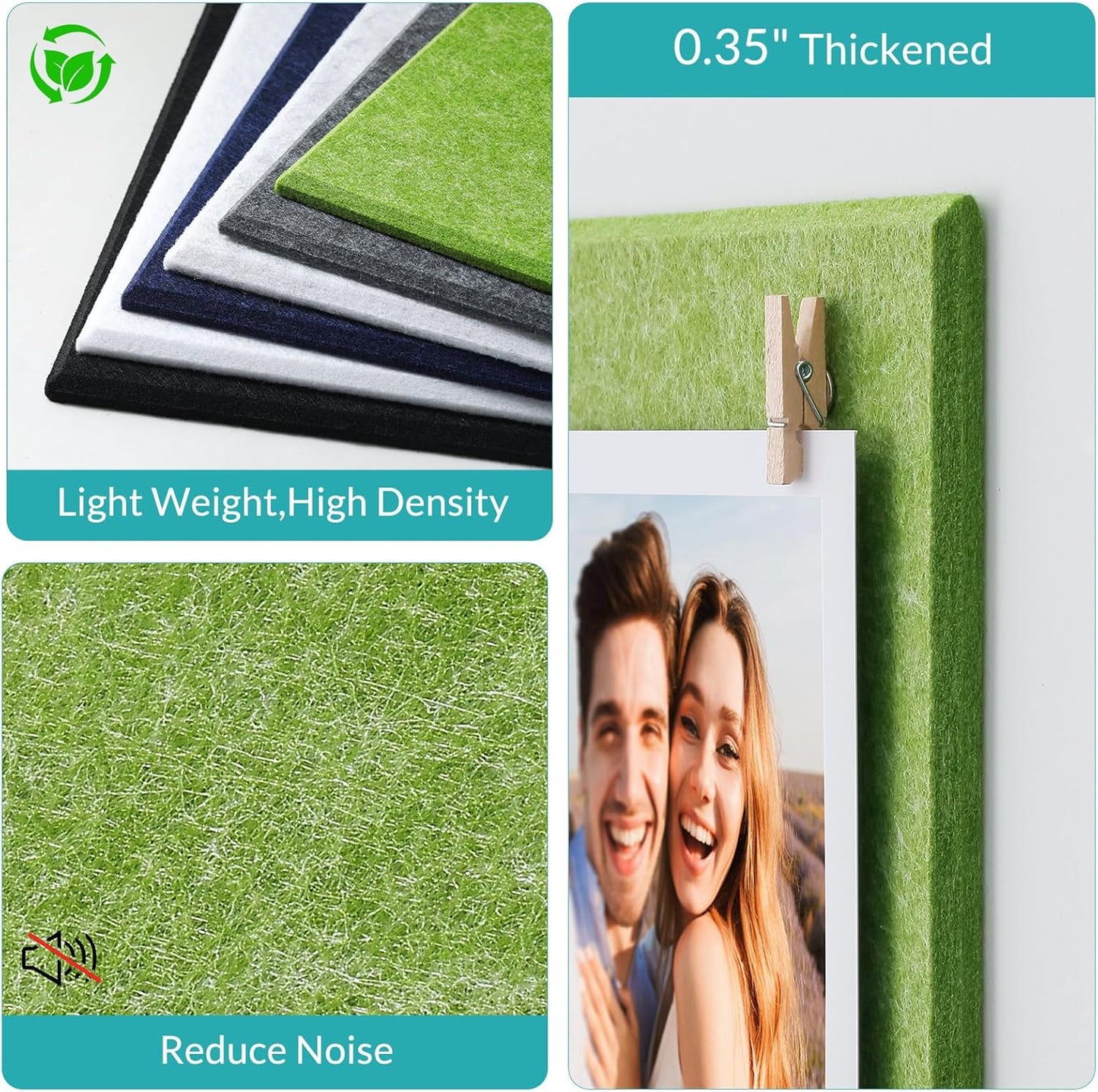 Large Cork Board for Walls 48" x 36" - Green Bulletin Board - 12 Pack Felt Wall Tiles with Safe Removable Adhesive Tabs - Corkboard for Office School Home Decor - Sage Green