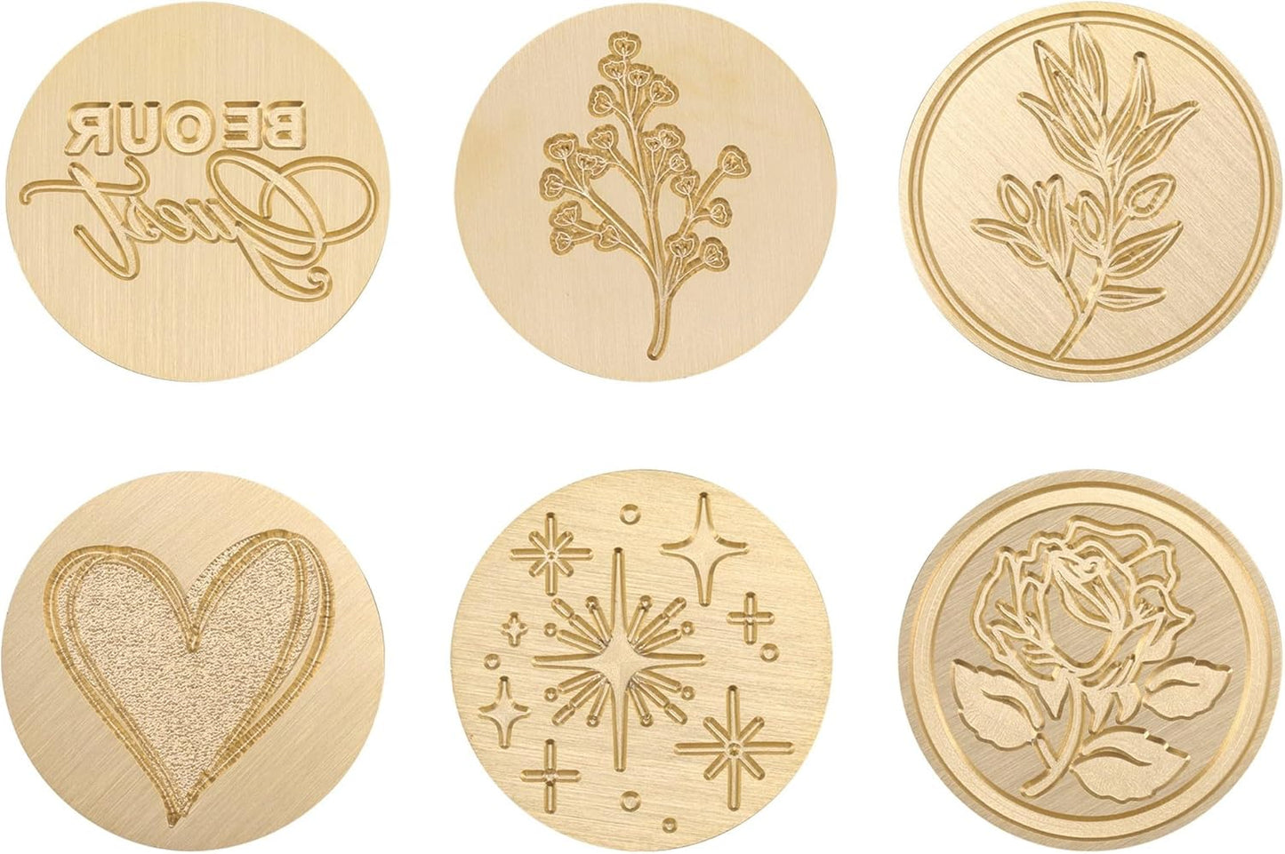 Yoption 6 Pcs Wax Seal Stamp Set, Be Our Guest, Star, Heart, Plant Sealing Stamps Kit with Wooden Handle and Brass Head for Wedding Christmas Greeting Cards Gift