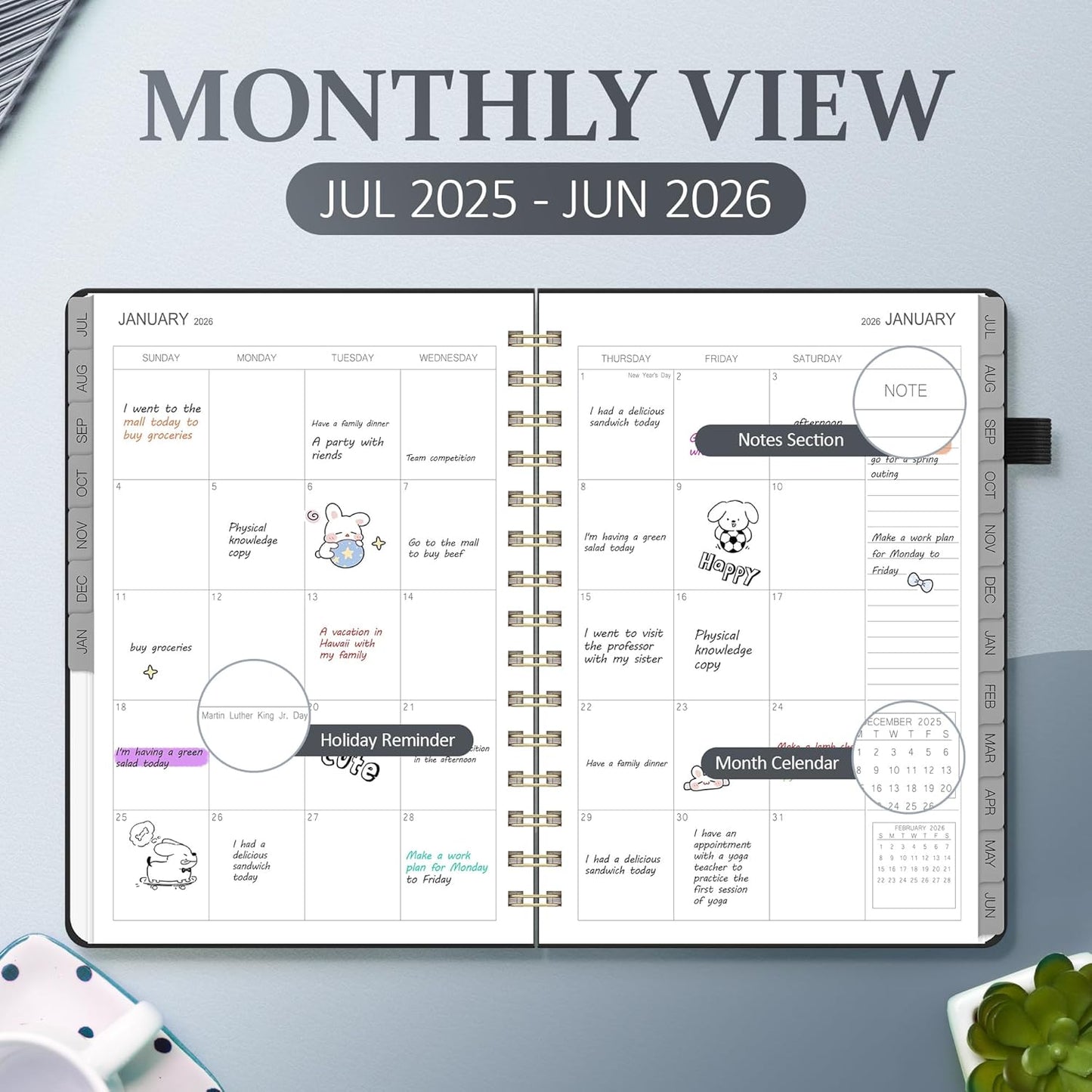 Planner 2025-2026 Weekly and Monthly, July 2025 - June 2026, Hardcover Spiral Bound with Tabs, Inner Pocket, A5 (6.3"x8.5") - Ideal for Teachers, Students & Professionals, Black