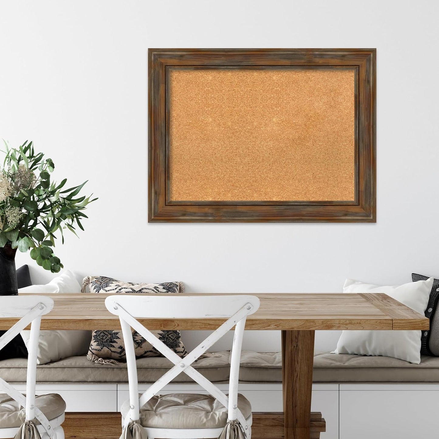 Amanti Art Natural Cork Board for Wall, 26x34 Vision Board with Brown Wood Frame, Medium Corkboard Office Decor for Home Organization, Rustic Farmhouse Corkboard Pinboard to display items for home