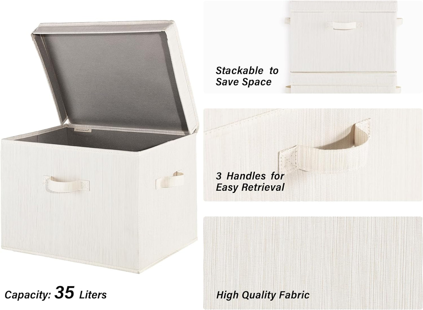 StorageWorks Closet Storage Bin with Lids, Decorative Storage Boxes with Handles, Fabric Storage Bins for Clothes, Jumbo, Mixing of Beige, White & Ivory, 2-Pack