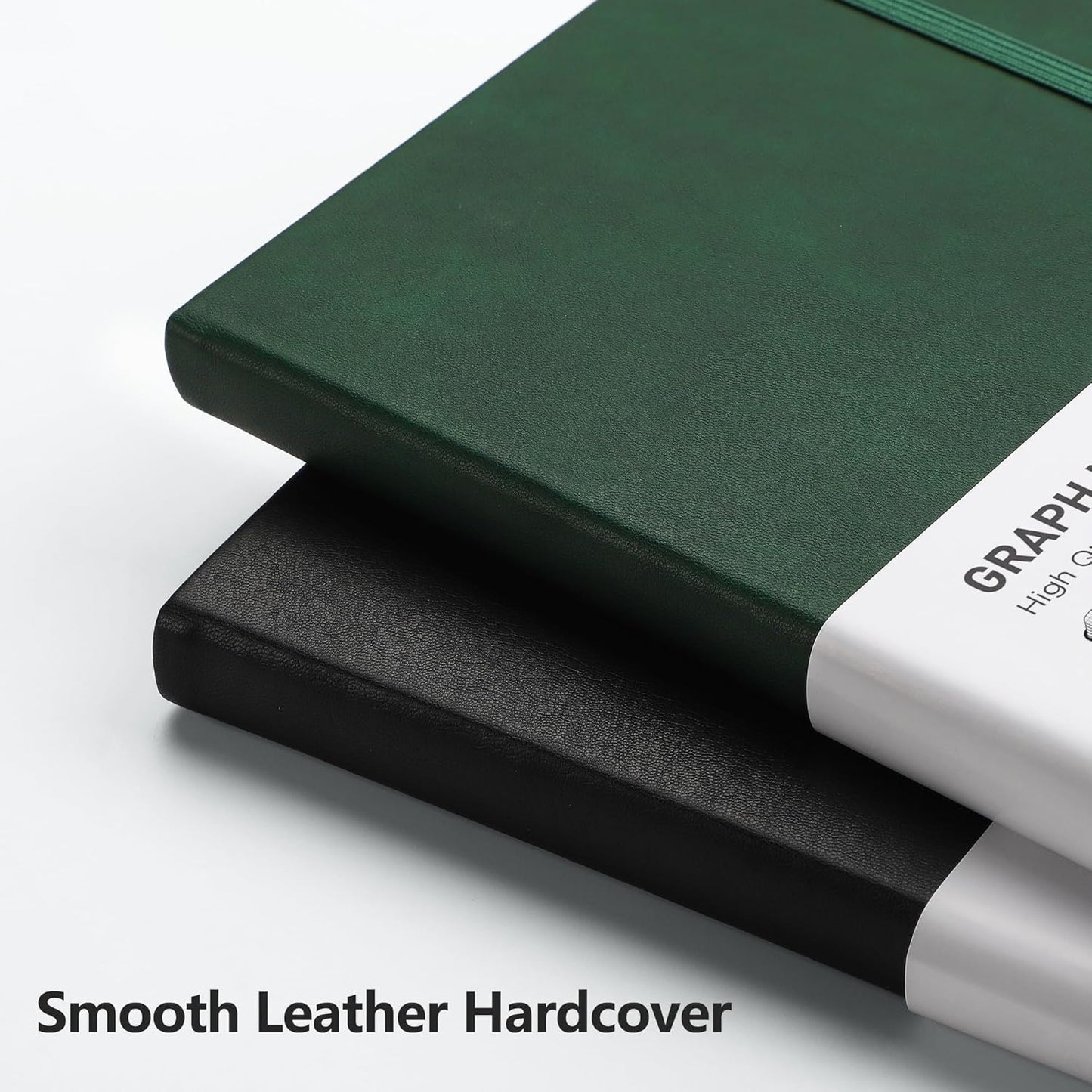 RETTACY Graph Grid Paper Notebook, 192 Pages, A5 Medium Size (5.7'' x 8.3''), 5 Squares per Inch, Leather Hardcover, 100 GSM Thick Paper, for School, Students, Math, Engineering (Dark Green)