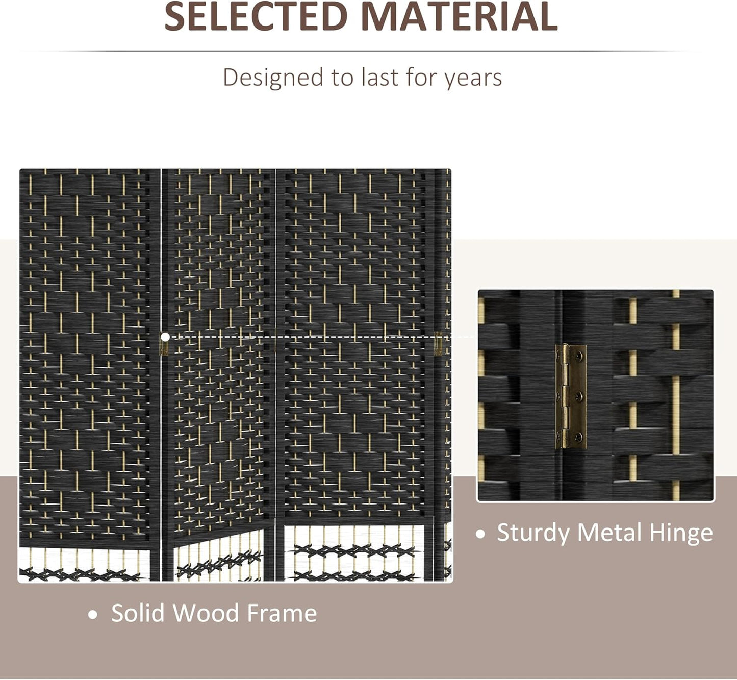 HOMCOM 4 Panel Room Divider, Folding Privacy Screen, 5.6' Room Separator, Wave Fiber Freestanding Partition Wall Divider, Black