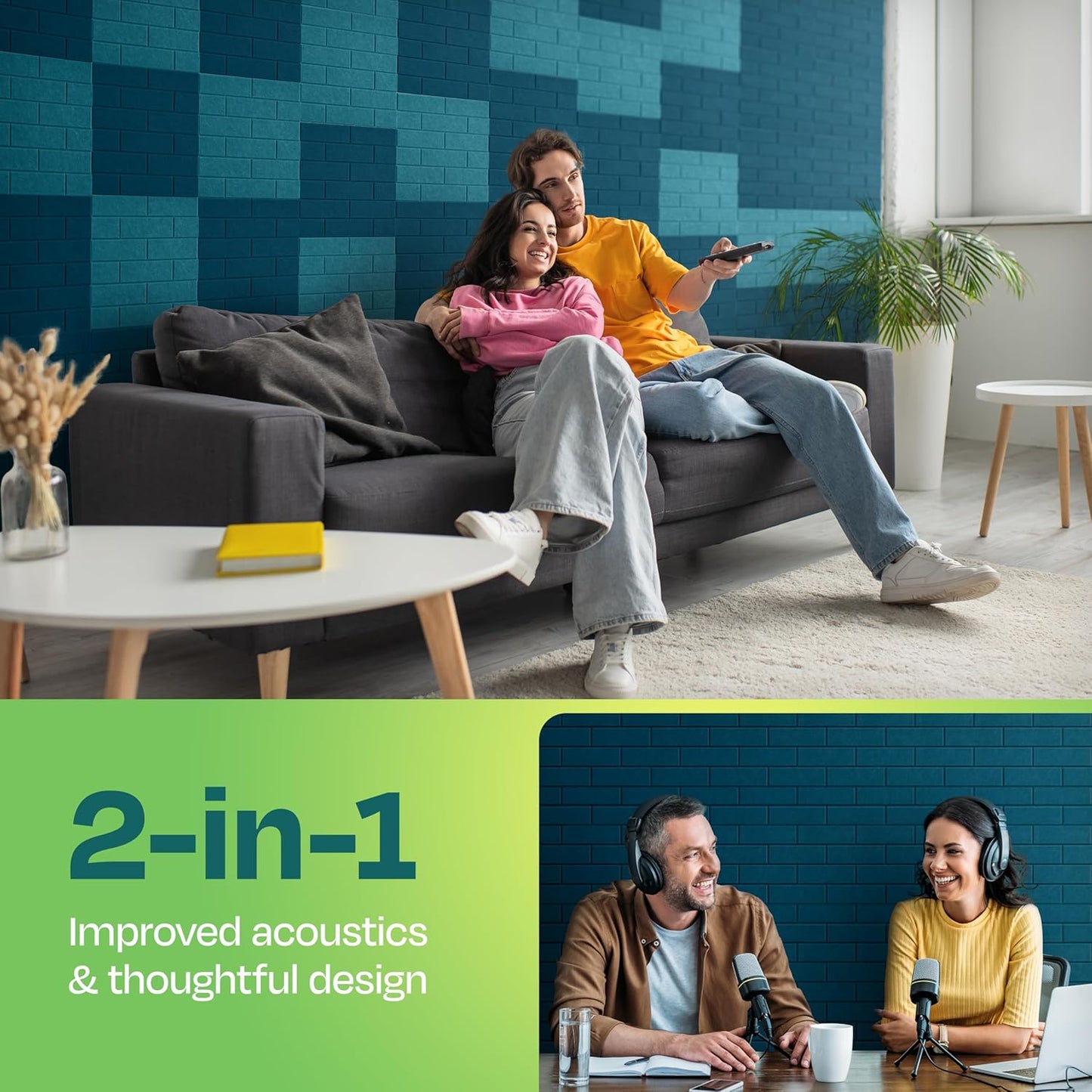 Acoustic Panels 18-Pack Soundproof Wall 12"X12"X0.4" Brick Style Premium Sound Dampening Easy Self Adhesive Installation - [Ocean Turquoise]