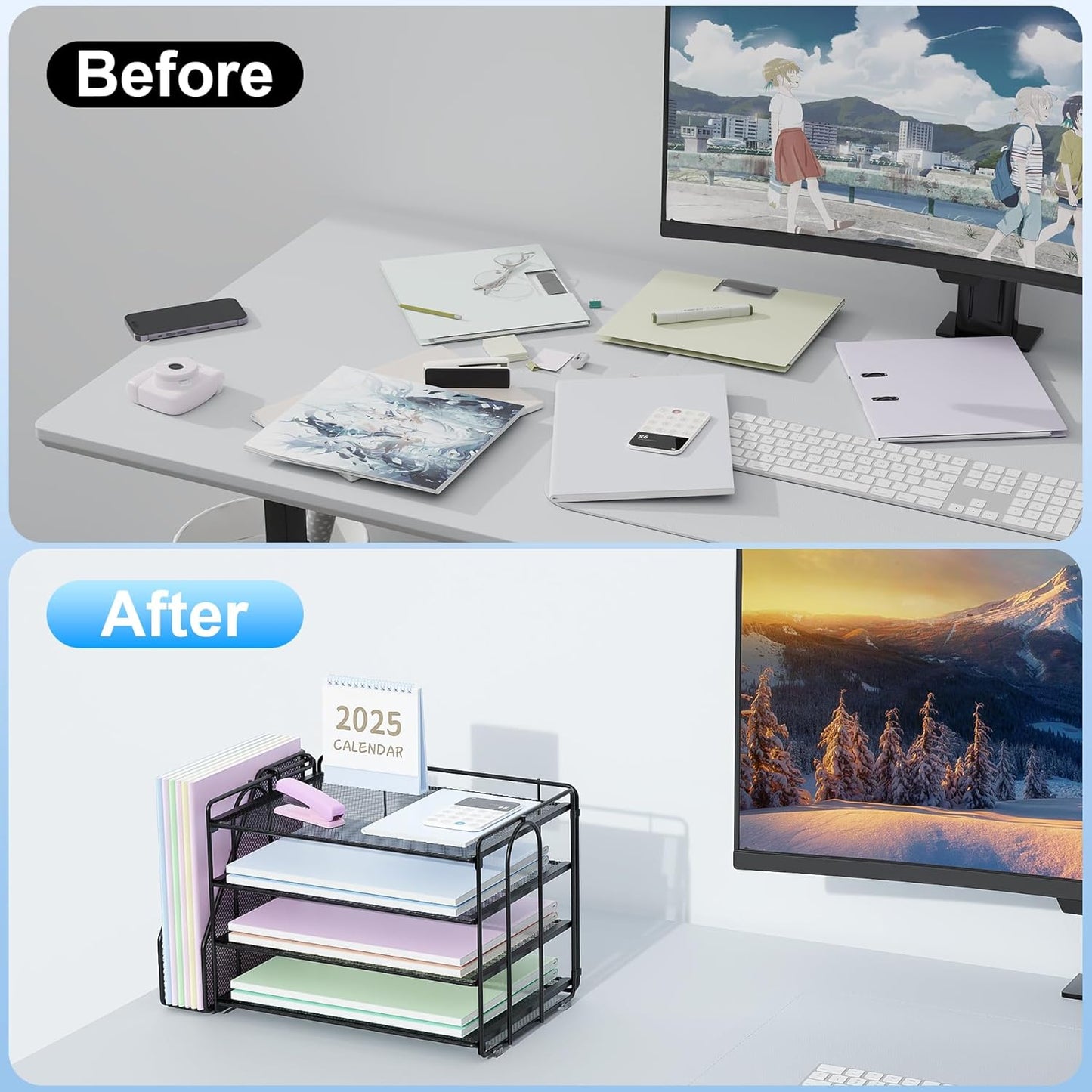 Spacrea Desk Organizers and Accessories, Paper Organizer for Desk with File Organizer, Desk Accessories & Workspace Organizers for Office Supplies (Black)