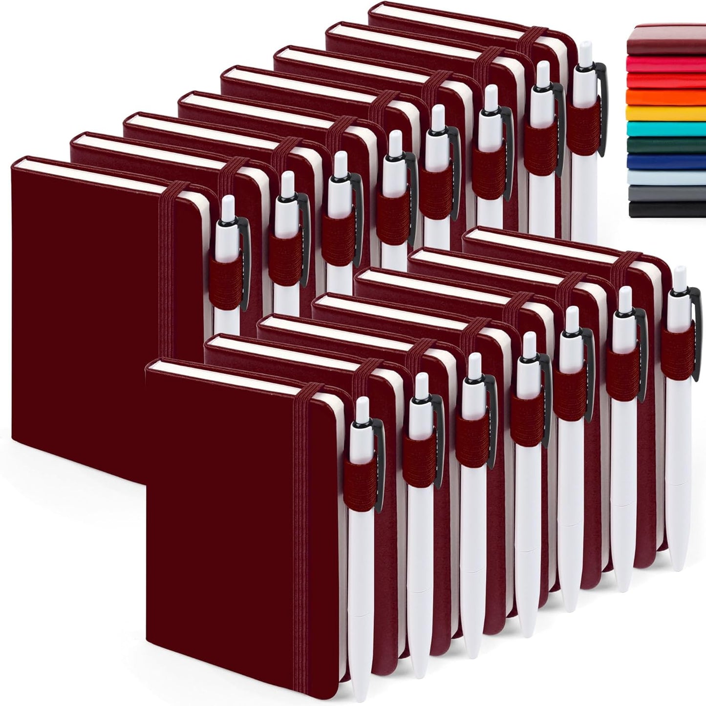 feela 15 Pack Pocket Small Notebooks Bulk, Mini Cute Notepads Hardcover College Ruled Lined Journals with Pen Holder for School Business Memos, with 15 Black Pens, 3.5”x 5.5”, A6, Wine