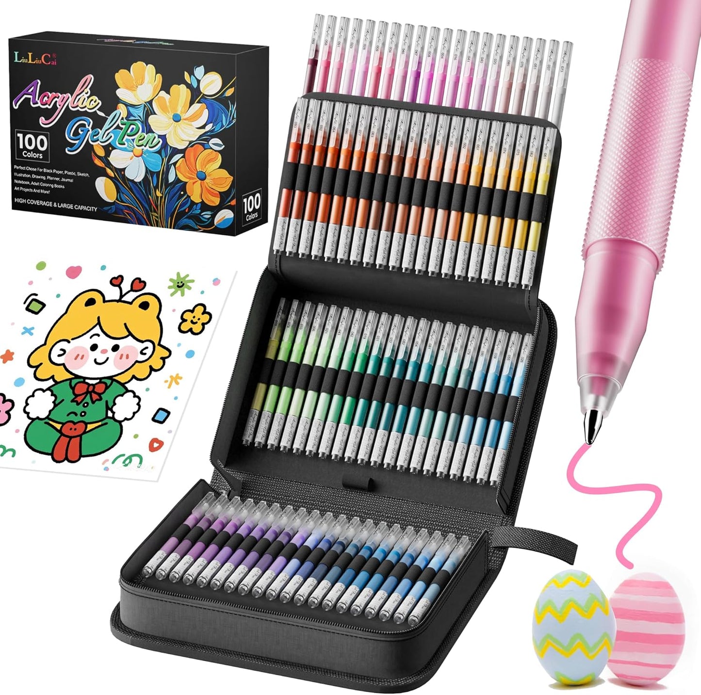 LIUILUCAI 100 Colors Paint Markers,3D Acrylic Gel Pen, Acrylic Paint Pen, 1.0 Fine Tip Muticolor Marker Art Set With Bullet Tip For Black Paper Canvas DIY Crafts, Art, Drawing-1.0 mm