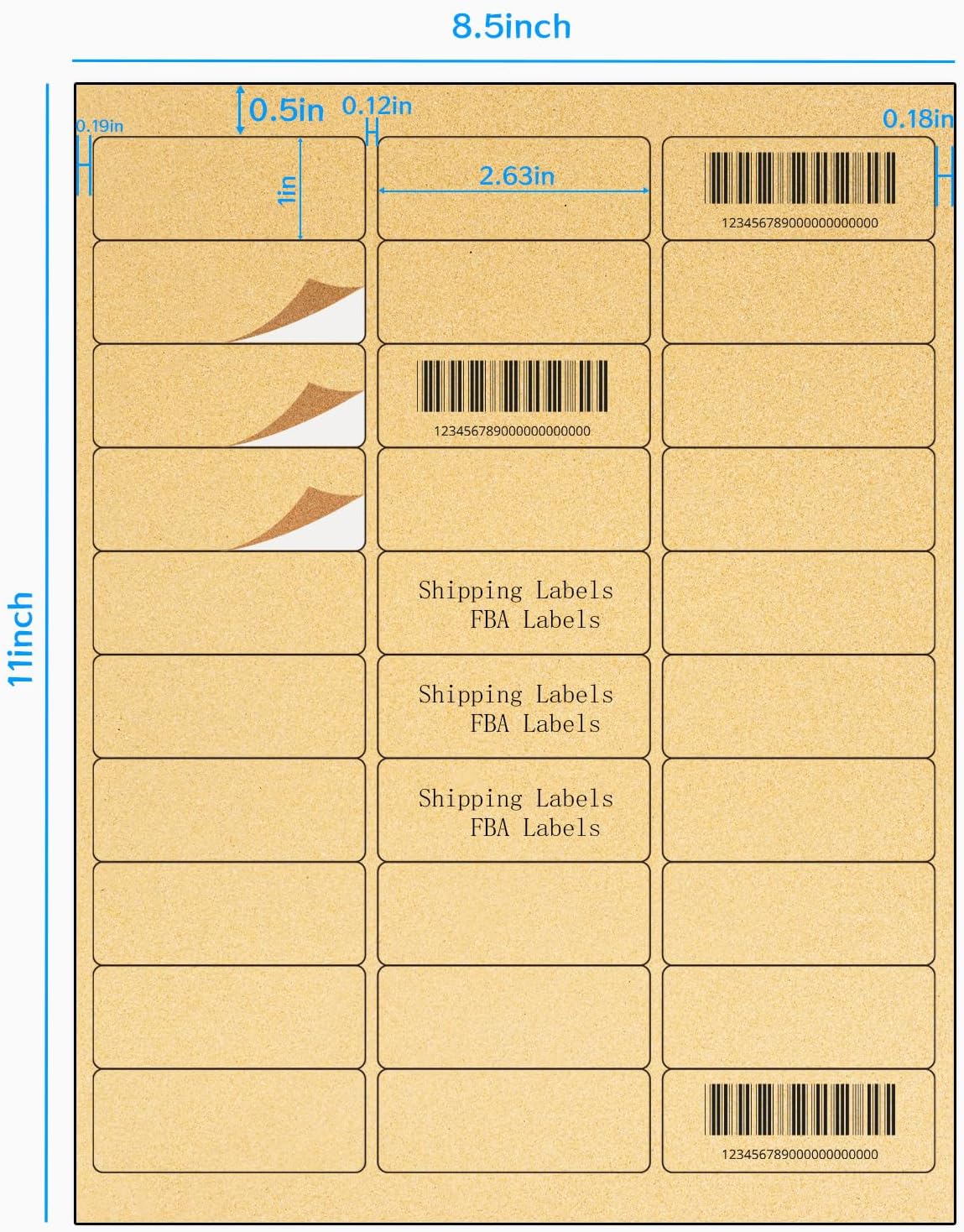 1" x 2-5/8" Kraft Labels Stickers, Address Labels 600 Label Paper for Laser/Inkjet Printer mailing Labels, Letter Size with Print Templates - 20 Sheets