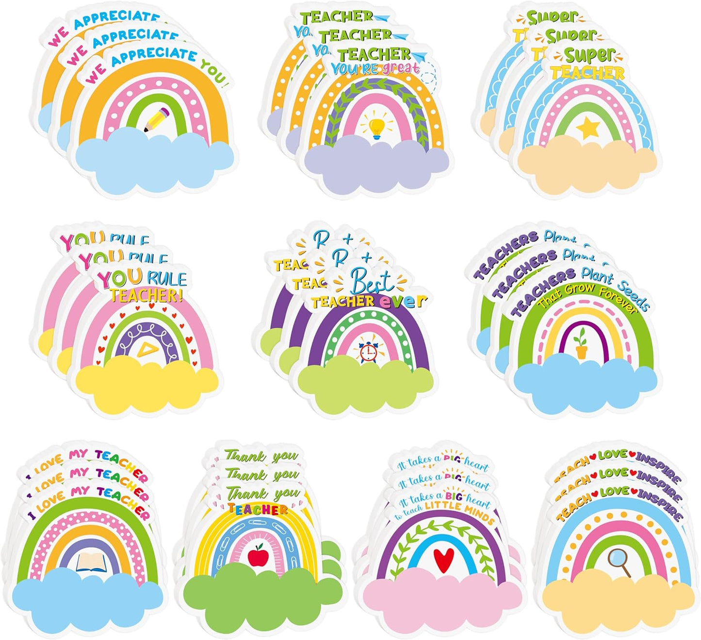 Xqumoi 30 Pack Teacher Sticky Notes - Rainbow Self Sticky Notepads Teacher Notepads Writing Memo Pads Teacher Appreciation Gift Back to School Office Supplies Birthday Party Favors Goodies Bag Fillers