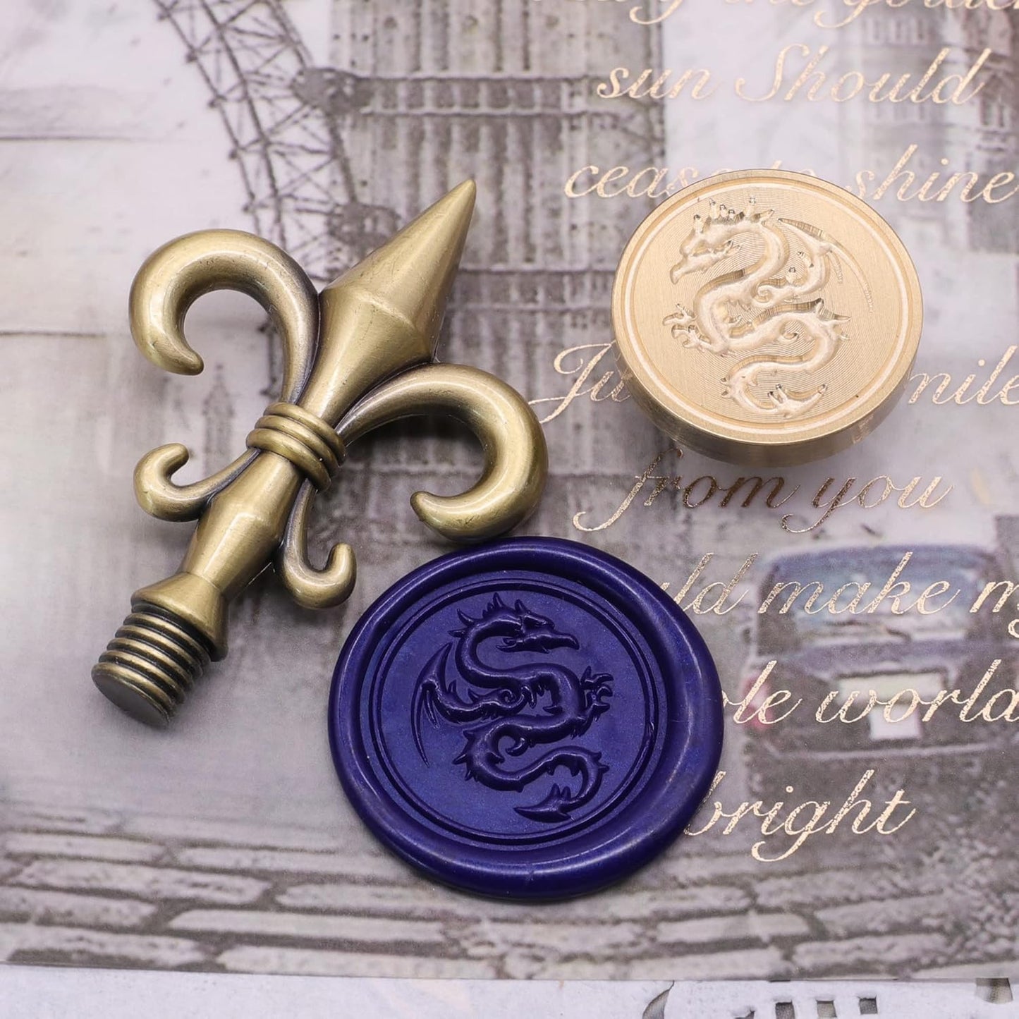 SWANGSA 3D Dragon Wax Seal Stamp, Vintage Electroplated Bronze Flower Handle Sealing Stamp for Wedding Party Invitations Gift Idea Decoration