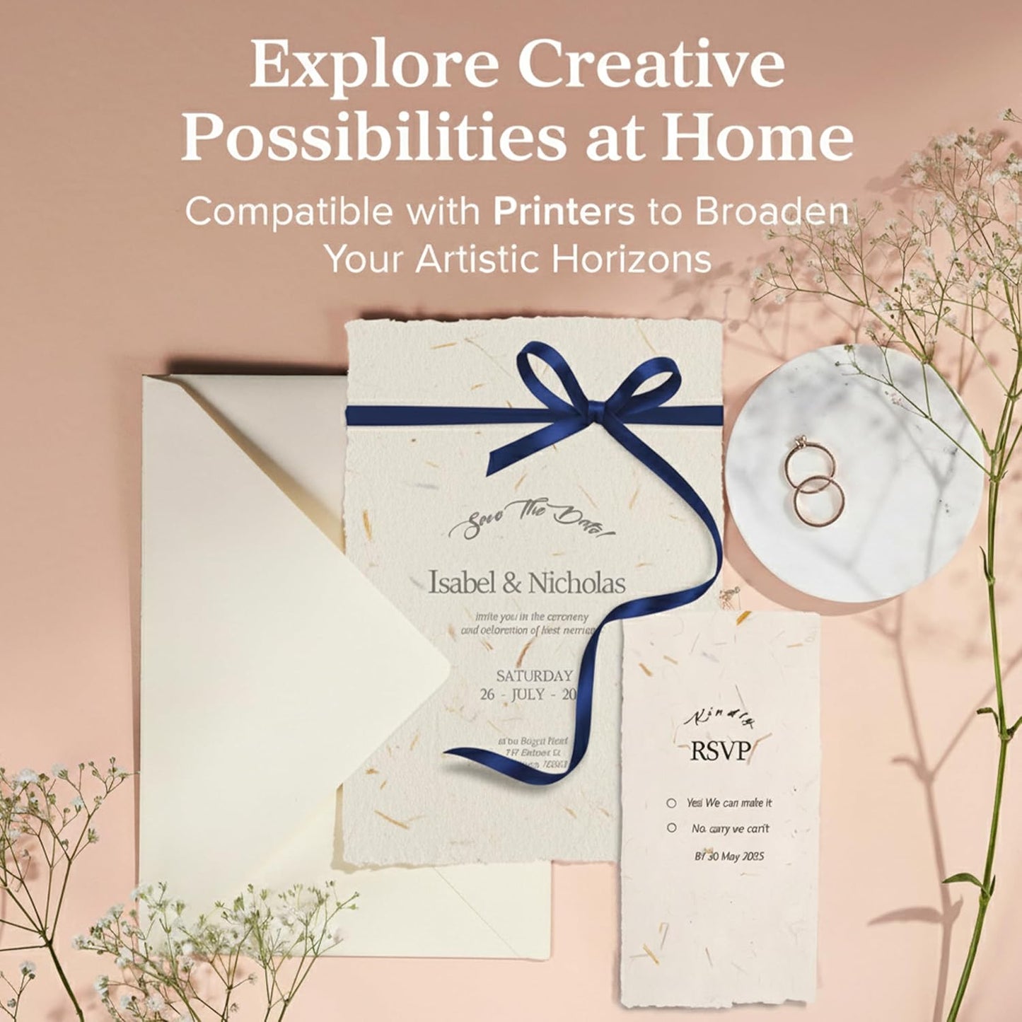 Wanderings Handmade Cream Deckle Edge Blank Paper with Straw - 4x6 - Pack of 50 - Watercolour/Mixed Media Paper - Save The Date Invitations Greeting Cards Notes DIY Arts Crafts - Thick 150 GSM