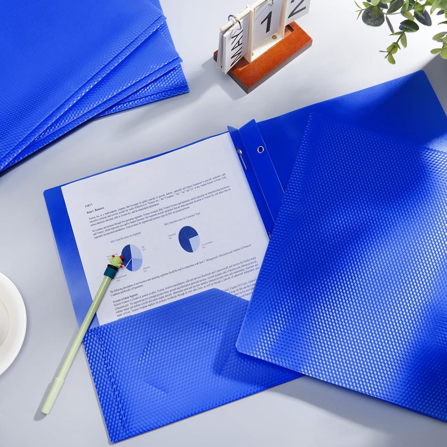 Patelai 48 Pcs Plastic Folders with 2 Pockets and 3 Prongs Home Folders with Card Slot Letter Size Heavy Duty Report Covers for Back to School(Blue,Diamond)