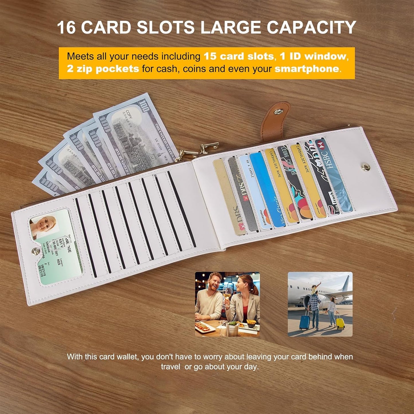 Travelambo RFID Wallet Women Large Size Bifold Multi Card Wallet Case with Zipper Pocke Credit Card Holder for Women