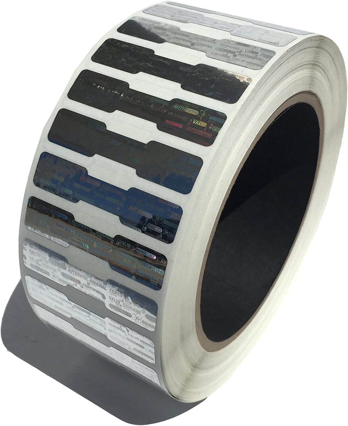 10,000 Silver Dog Bone Hologram Sticker TamperMax Tamper Evident Security Label Holographic Seal Sticker, Size 1.75" x 0.375" (44mm x 9mm).