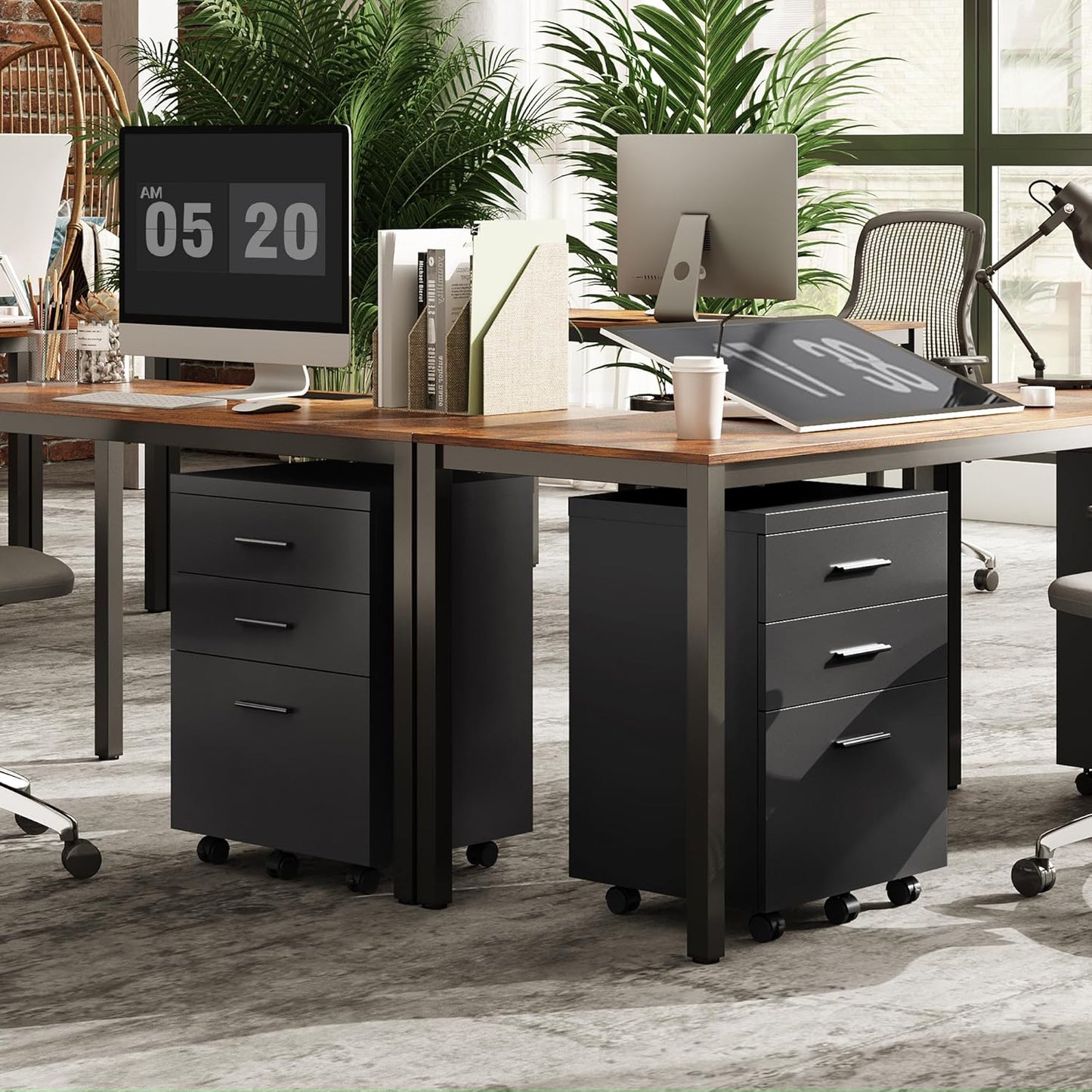 DEVAISE 3 Drawer File Cabinet for Home Office, Wood Under Desk Filing Cabinet, Rolling Printer Stand with Wheels, Black