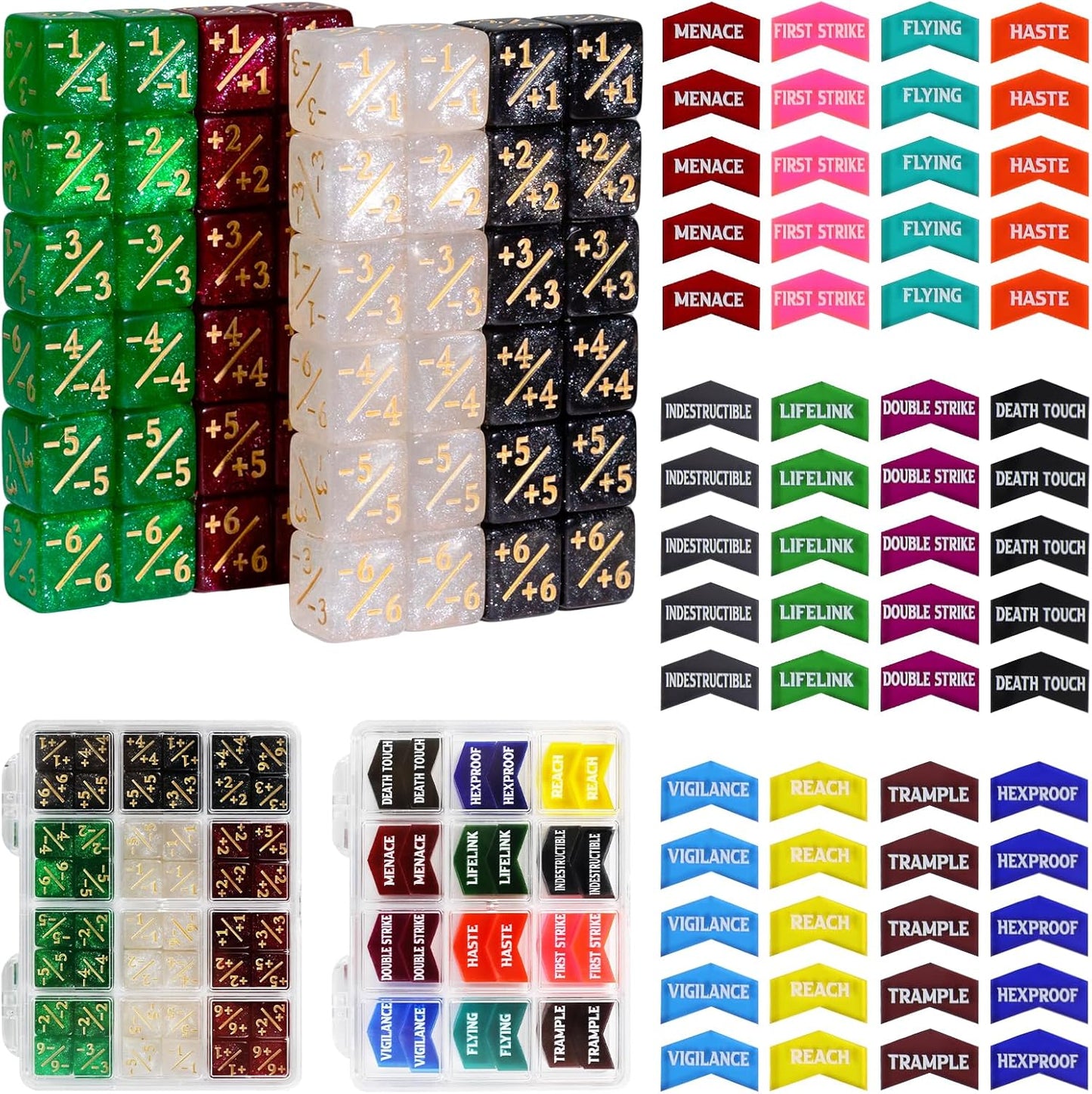 SIXPOINTS 108PCS 12mm MTG +1/+1 Tokens 6 Sided Dice & Keyword Counters Tokens Set for Magic The Gathering, MTG, TCG, Card Games Accessories