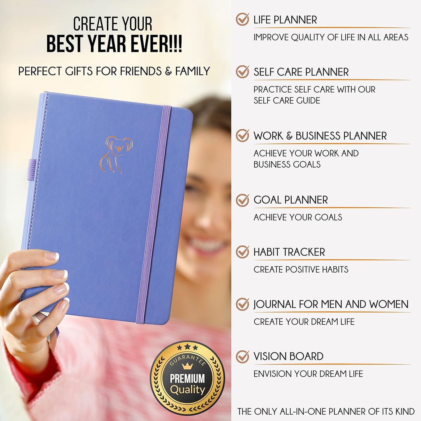 Life Planner - Gratitude Journal for Men & Women | Daily, Weekly & Monthly Planner with Budget Section, Time Blocking, Habit Tracker for Peace of Mind Planning to Increase Productivity & Happiness