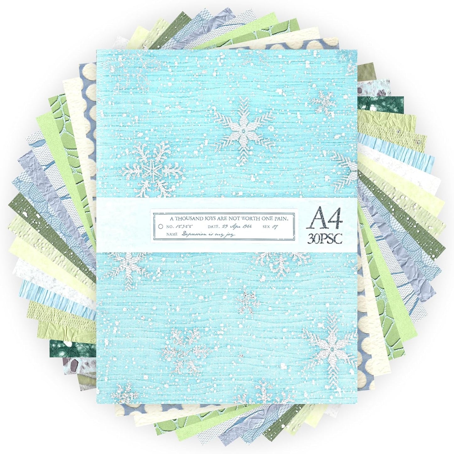 Aromoty 30 sheets A4 size Textured Scrapbook Paper&Mesh Fabric set - Large Handmade Craft Mulberry Special Paper Mix for Scrapbooking Junk Journal Supplies Card Materials Collage, 11.7x8.3 Inches