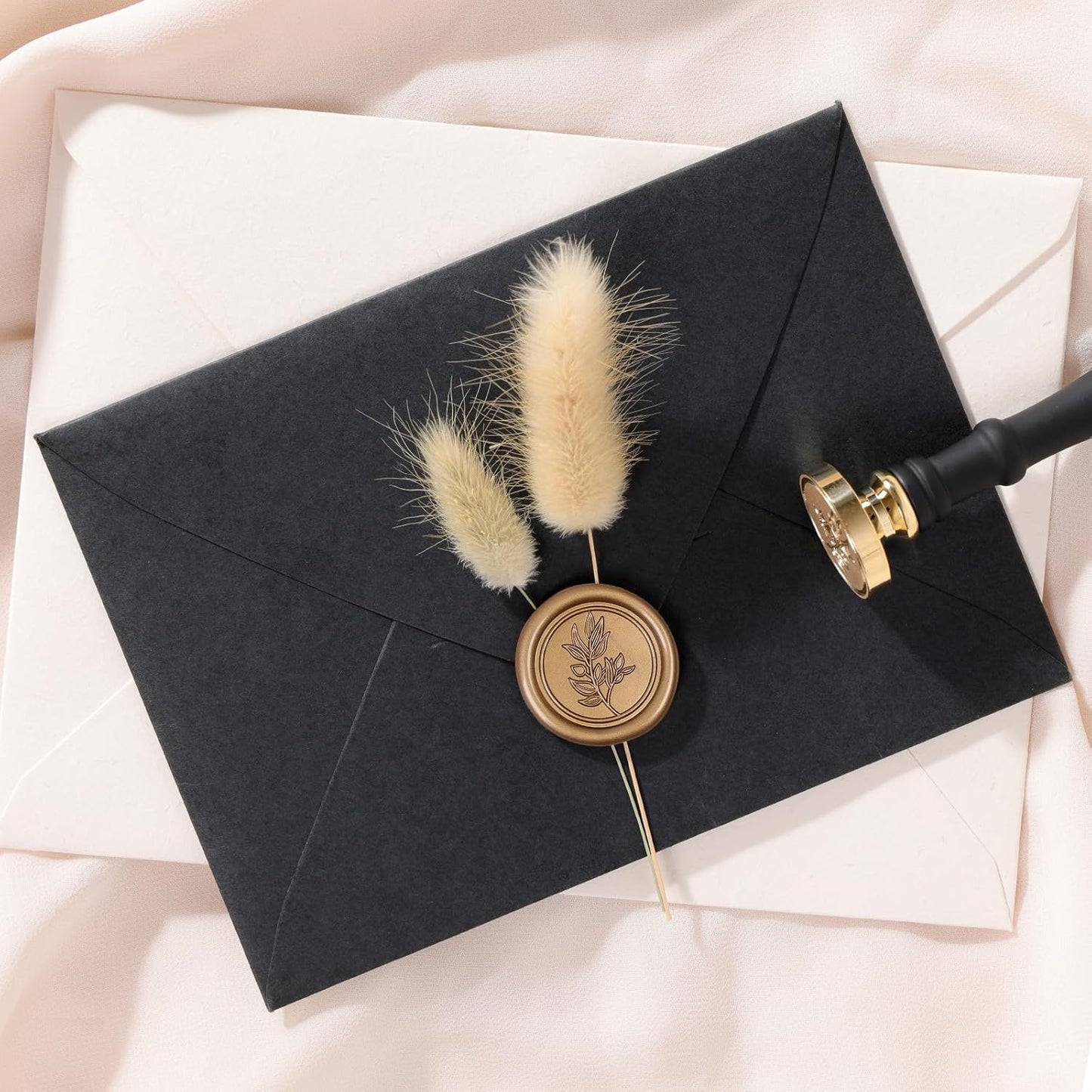 UNIQOOO Olive Branch Wax Seal Stamp - Flowers Botanical Theme Vintage Brass Stamp Head with Wood Handle for Wedding Invitation Gift Wrap Envelopes Christmas Card