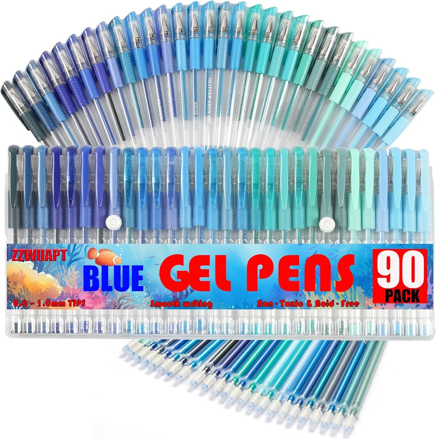 90 Pack Blue Tone Gel Pens, 30 Pens with 60 Refills, 40% More Ink, Multicolor, Adults Coloring Books Drawing Doodling Scrapbook Journaling