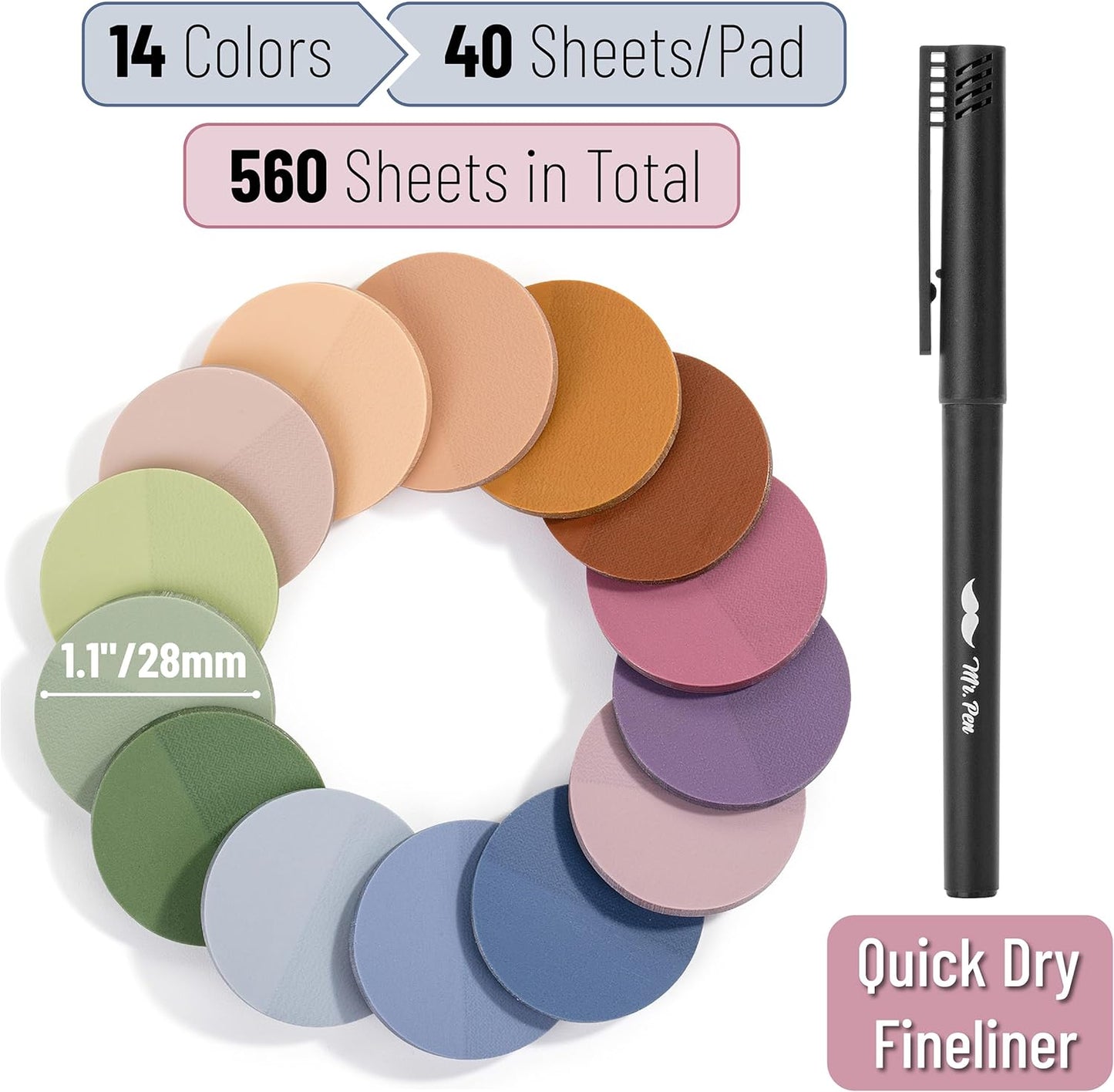 Mr. Pen- Transparent Sticky Notes, 560 Pcs, Assorted Colors, Round Translucent Sticky Notes