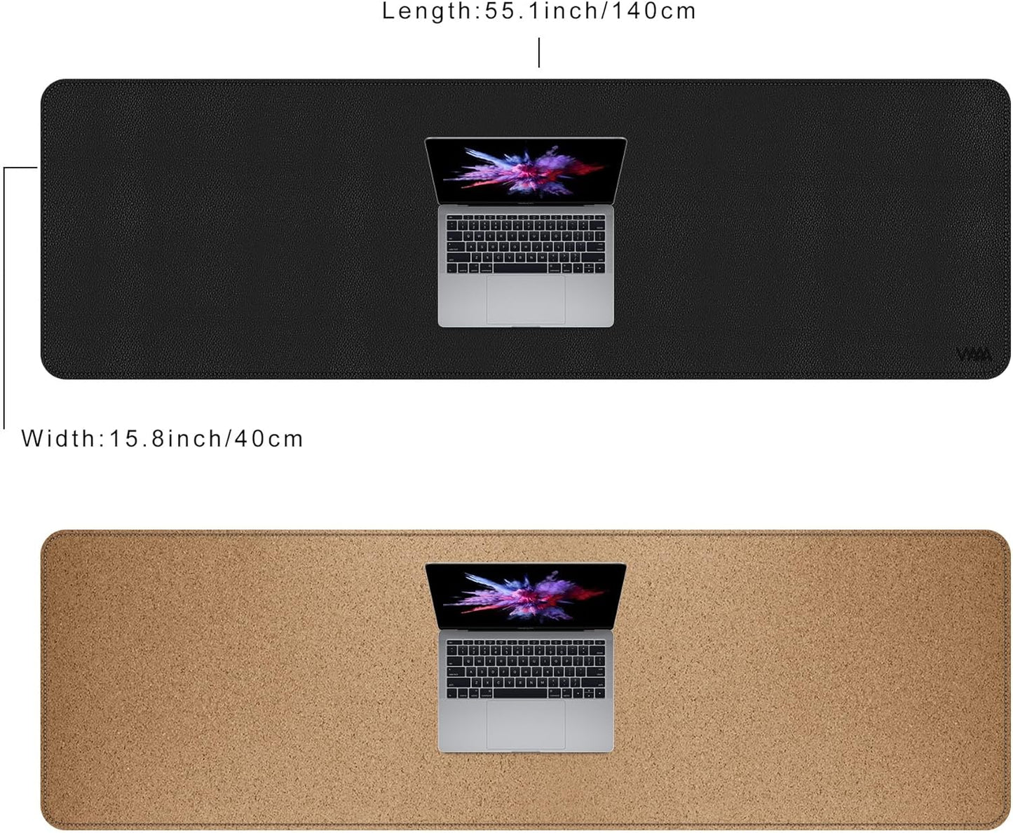 Vyaaa Cork & Leather Desk Mat, 55" x 15.7" Dual Sided Leather Desk Pad, Waterproof Extra Large Desk Mat, Large Mouse Pad，Desk Mats on top of Desks for Home or Office (Black)