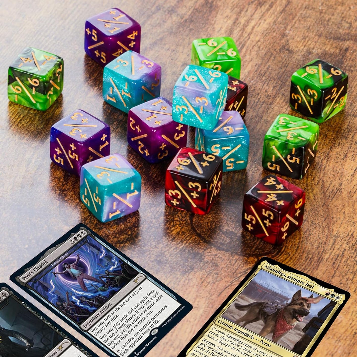 50 MTG Counters Dice Marble Bulk Spindown Life Counter Tokens Dice Buff Tokens Compatible with Magic Card Game Accessories CCG Creature Stats (Red&Green, Purple&Blue)