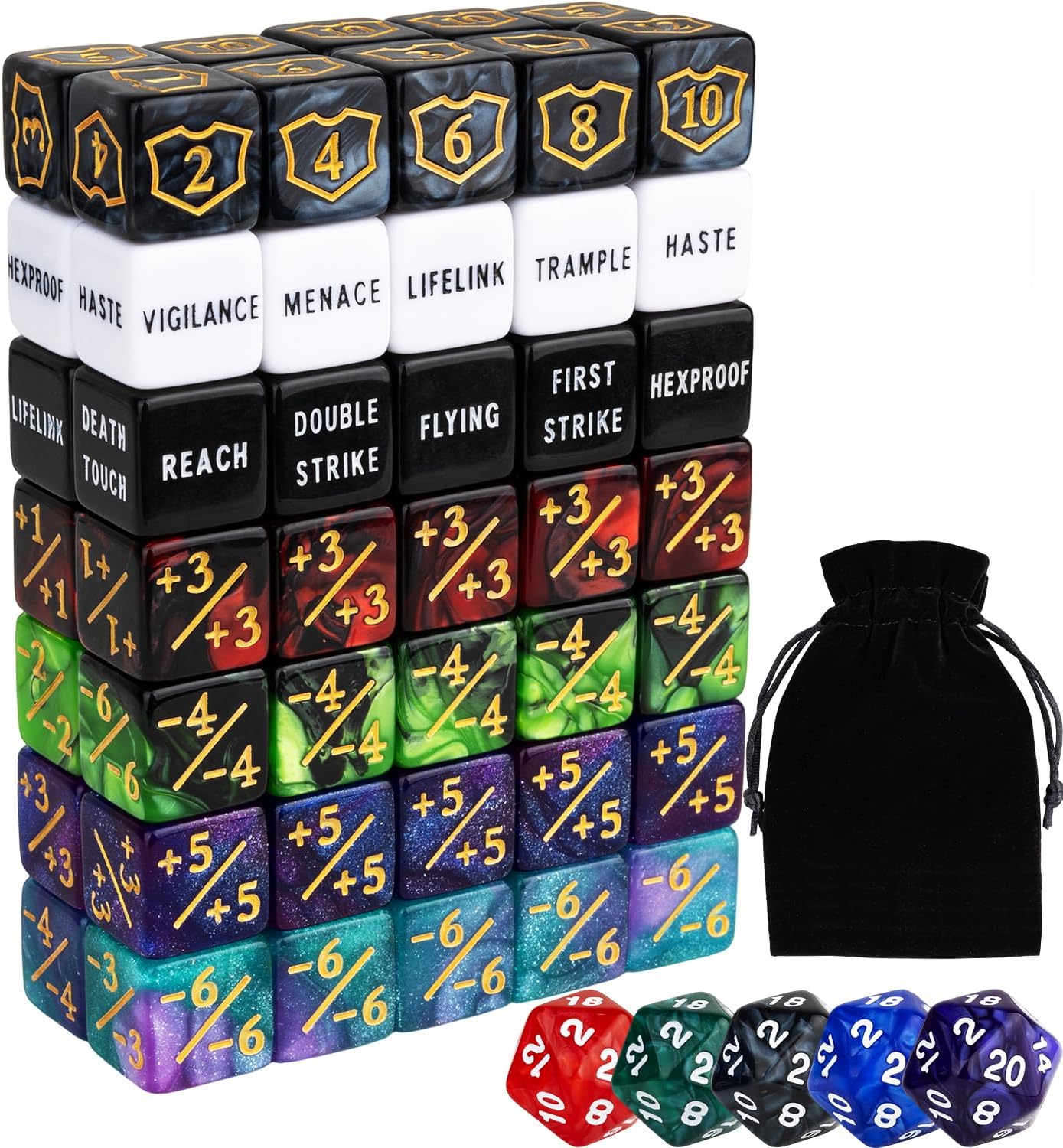 75 Pieces Magic Keyword Counter Dice MTG Counters Dice Set Bulk Ability Life Buff Plus 1 Tokens for MTG, TCG, Cards Gaming Accessories