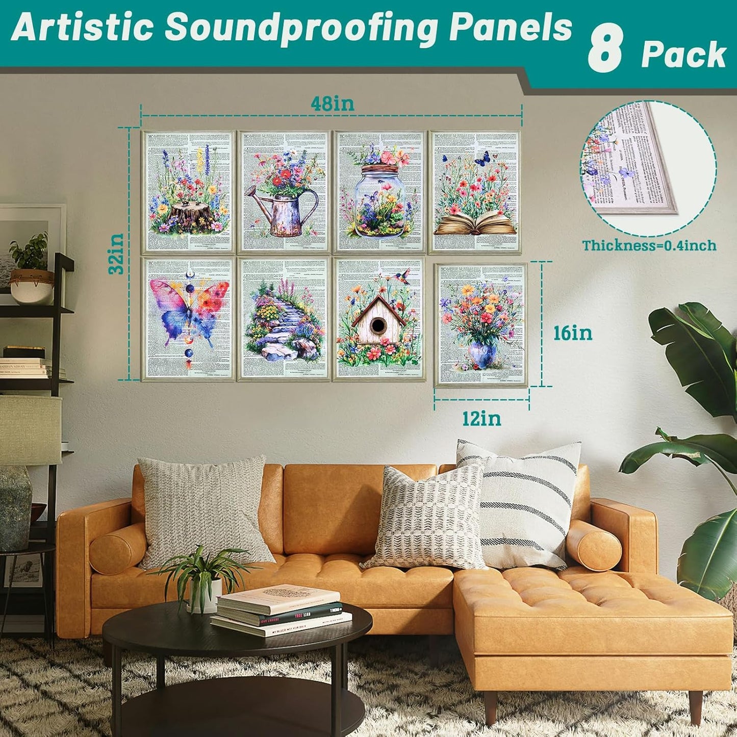 Acoustic Panels, 8 Pack Soundproof Wall Panels, 48"x32"Self-Adhesive Decorative Sound Absorbing Wall Panels, Noise Canceling Soundproof Padding, Acoustic Treatment for Room(Blossom in Ruins)