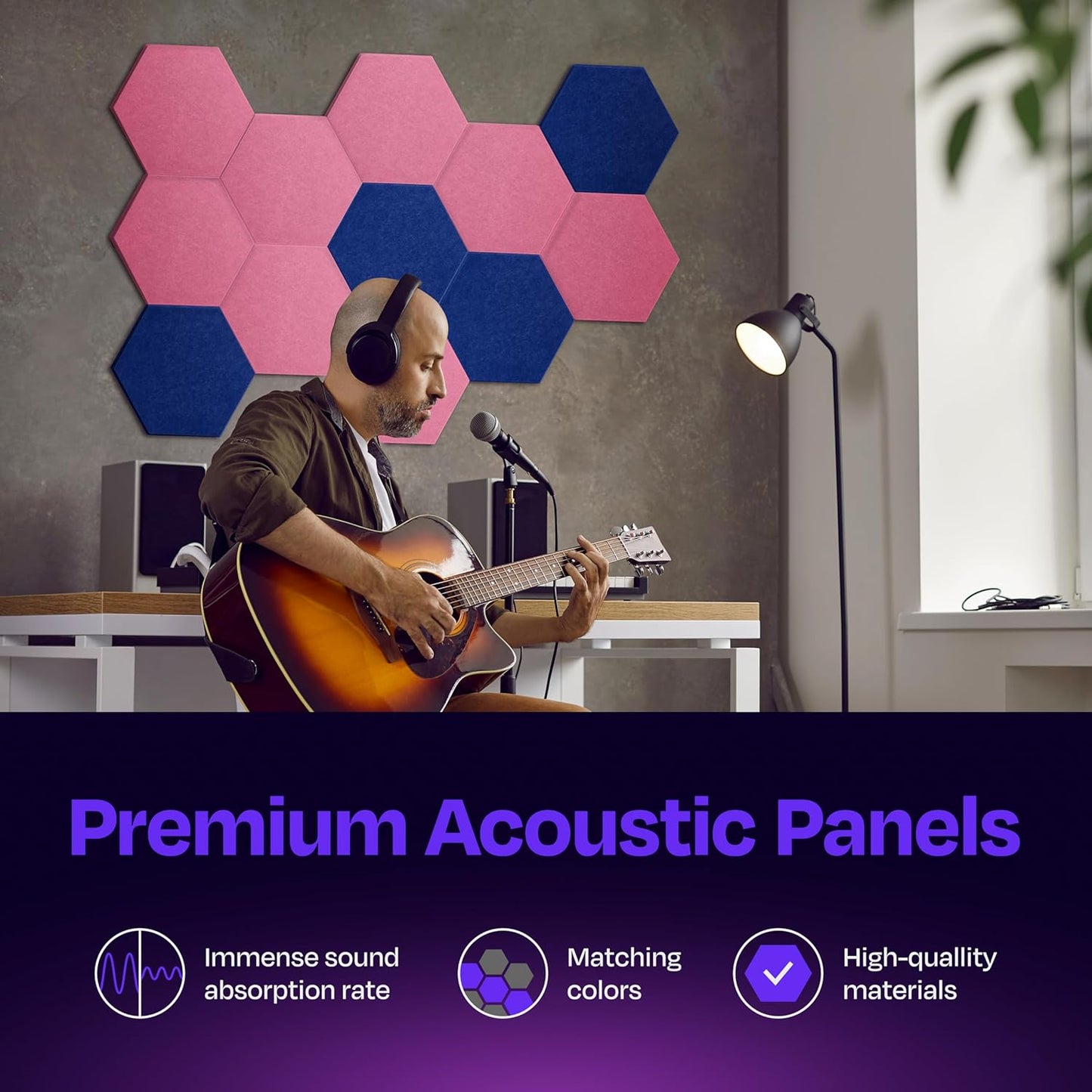 Acoustic Panels 12-Pack Soundproof Wall Panels 12"X10.4"X0.4" Sound Panels High Density Sound Dampening Panels - [Chic Pink Hexagon]