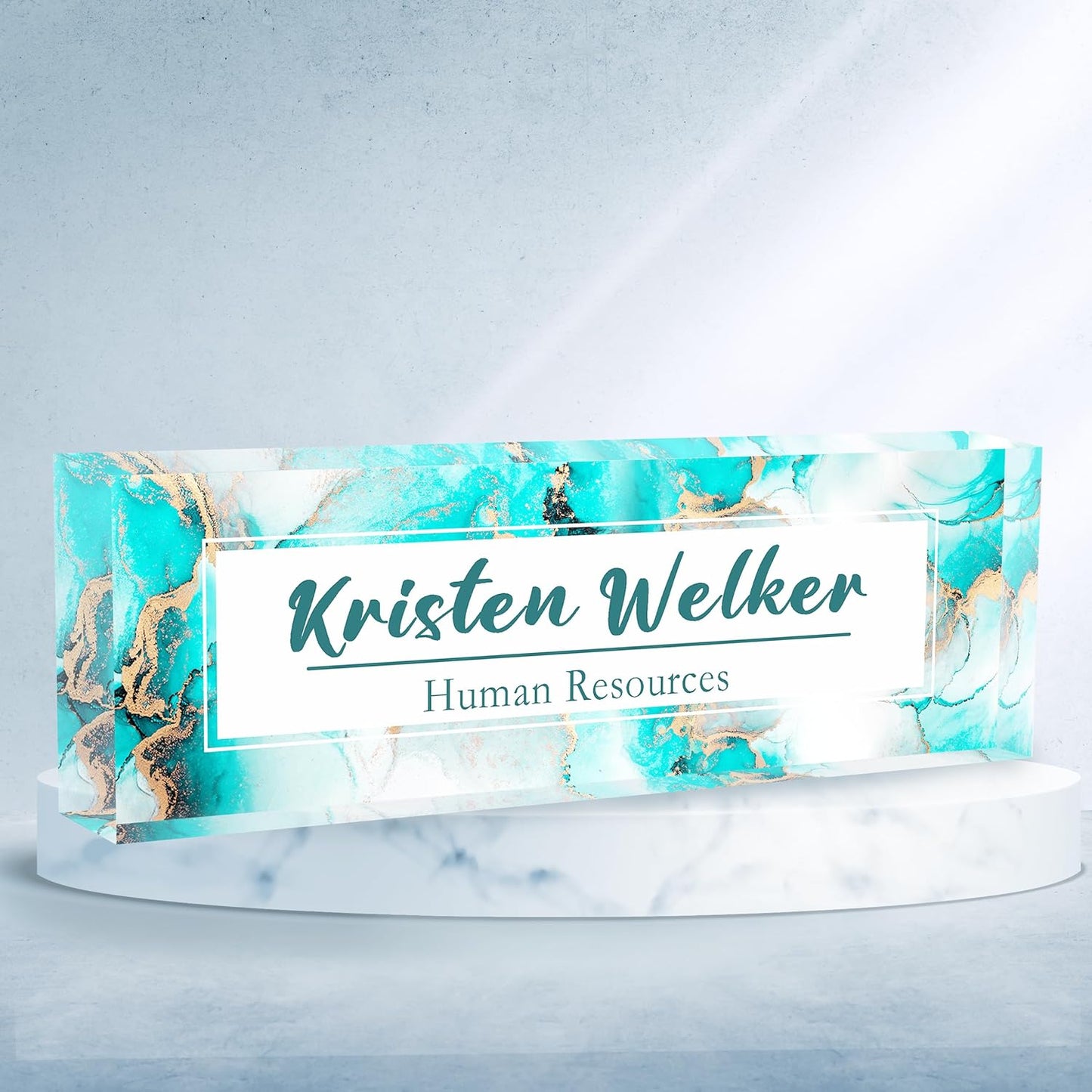 Office Desk Name Plate Personalized, Custom Name Plates for Desks, Name Plate Personalized for Office, Employee Appreciation Gifts (Blue Gold Marble)