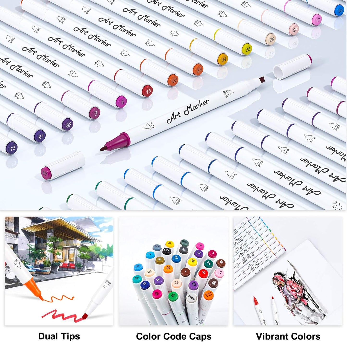 Lelix 30 Colors Art Markers, Dual Tip Permanent Marker Pens Highlighters Perfect for Kids Adults Artist Drawing Sketching Card Making & Coloring Books