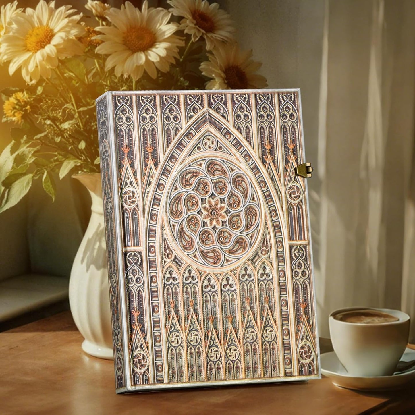 Retro 3D Gothic Vault Hot Stamp Hardcover Journal – 192 Blank Lined Pages w/Envelope Pocket – Luxury Notebook, Travel Diary & Wedding Anniversary